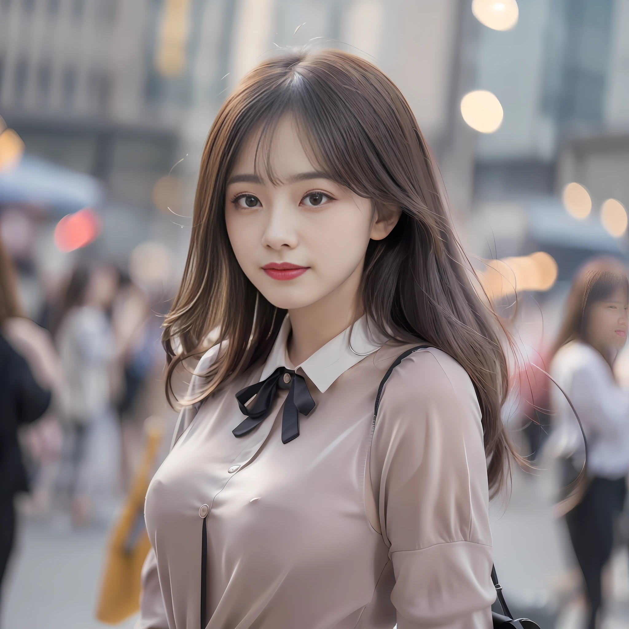 Top Quality, Photorealistic, 8K, High Definition, 1 Girl, Woman, (Skindentation), (Big Breasts), (Professional Lighting, Bokeh), (Street), (People, Crowd: 0.6), Market, (Night: 1.2), (Gray: 2.0), (Blouse: 1.5), (Portate: 0.6), Gorgeous, Bloom, (Floating Hair), (Light particles, Lens Flare, Luminous Particles: 0.6), ( Dynamic Pose: 1.2), soft lighting,