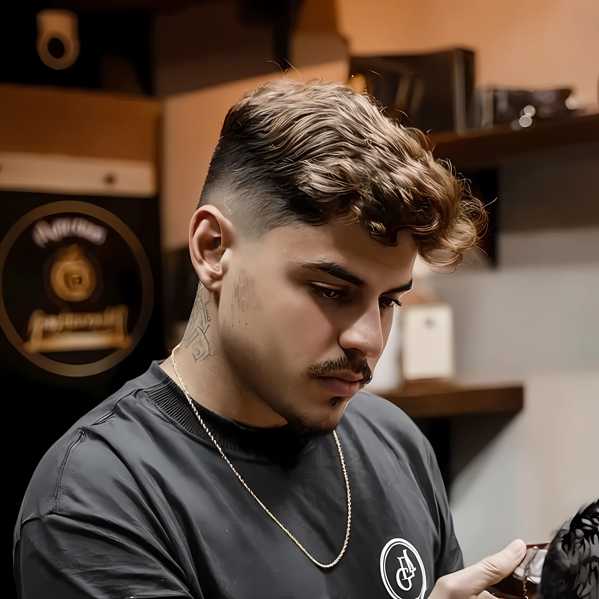 Homem arafed em uma barbearia cortando o cabelo de um homem, corte de cabelo moderno, cabelos ondulados penteados para um lado, corte de cabelo undercut, redahair and attractive features, corte de cabelo da tigela, instagram post, caio santos, Aykut Aydogdu, Capturado na Canon EOS R 6, cabelo liso, Saadane AFIF, short hair on top of his head
