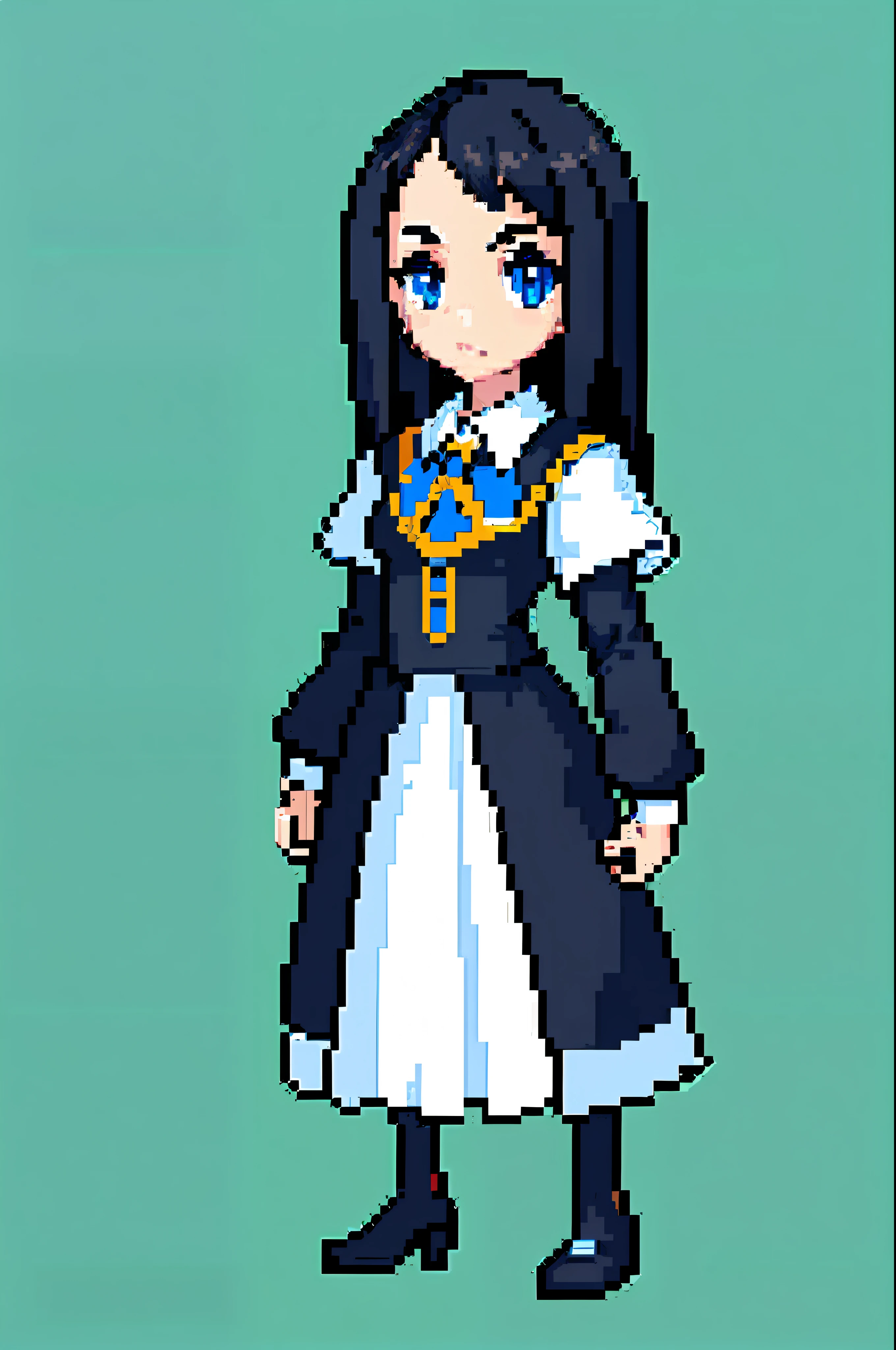 close-up da menina linda, 16 anos, roupa de ditador, corpo todo bem definido, is facing, em pixel art 8k