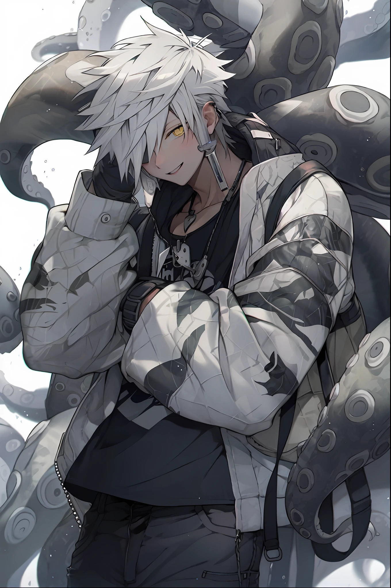 Wide-eyed，Yellow eyes，Sheep pupils，smiled