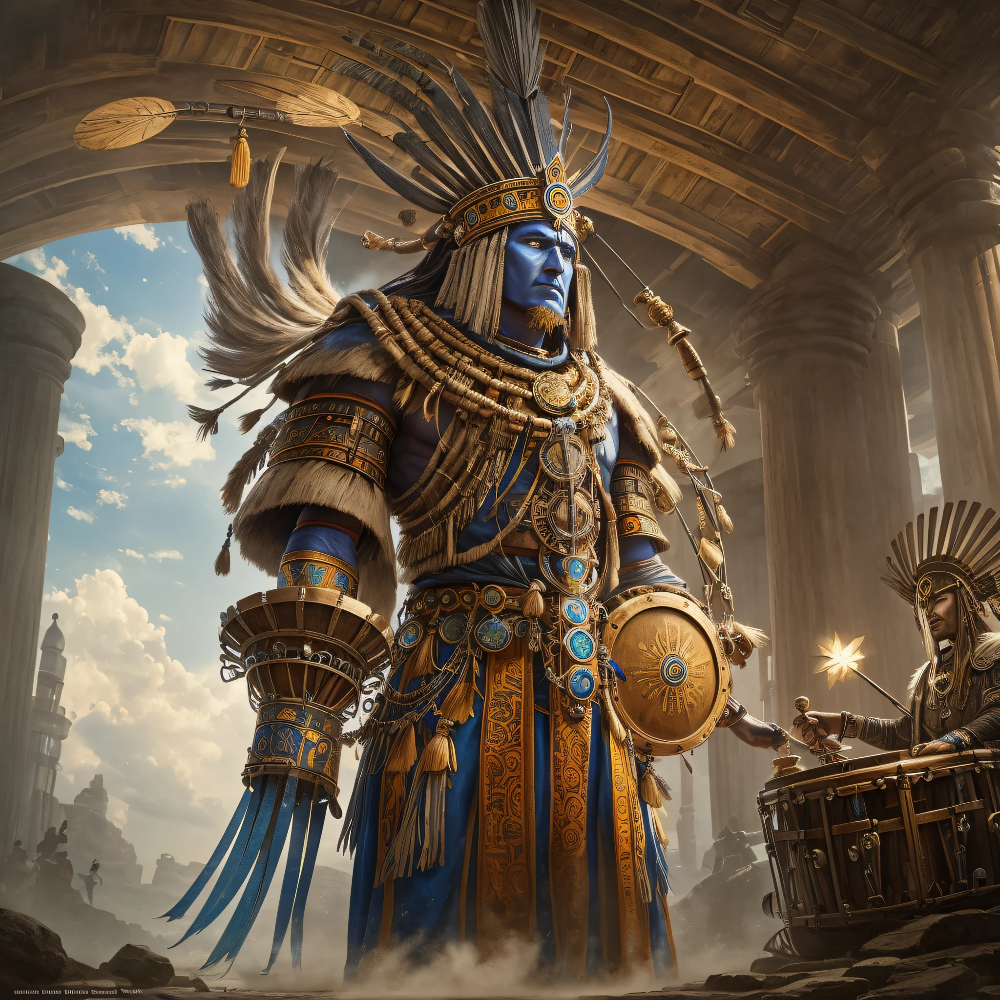 A mechanical shaman holding a King's drum. --auto --s2