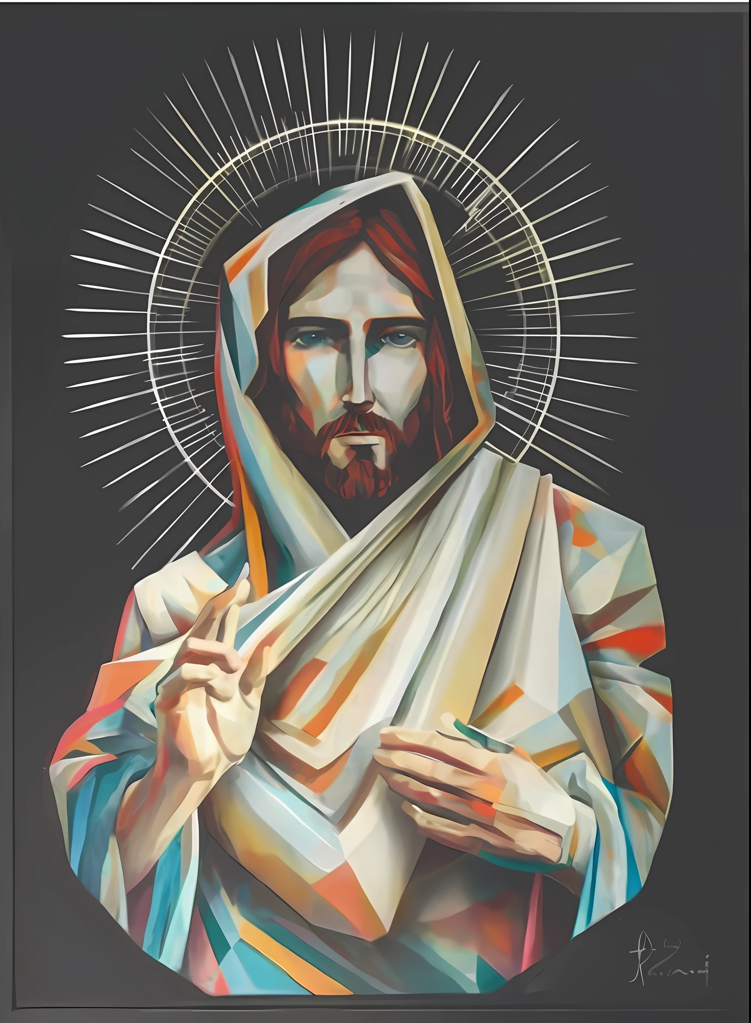 Uma pintura de Jesus segurando um livro e uma cruz, jesus of nazareth, Cyberpunk Jesus Cristo, catholic religious art, Jesus Cristo, arte sacra, artista desconhecido, Jesus Gigachad, pintura religiosa, christian art, Jesus, iconografia religiosa, obra-prima obra de arte, imagens sagradas, Retrato de Jesus Cristo, rosto de Jesus, Obra-prima 4k, Obra-prima 4K