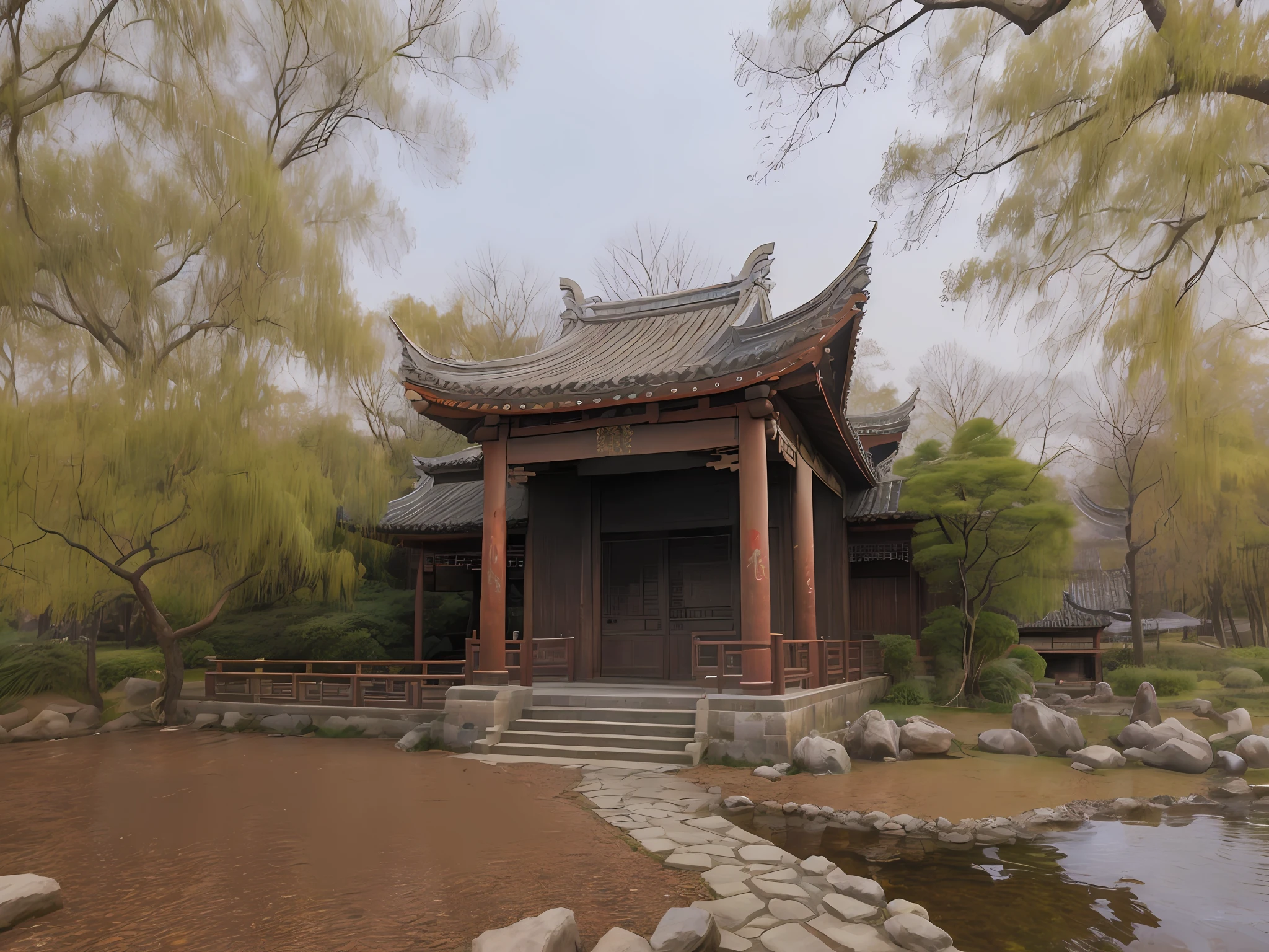 ancient chinese style, by the lake, rocha, HD com um mestre lutador fazendo artes marciais original seguir modelo