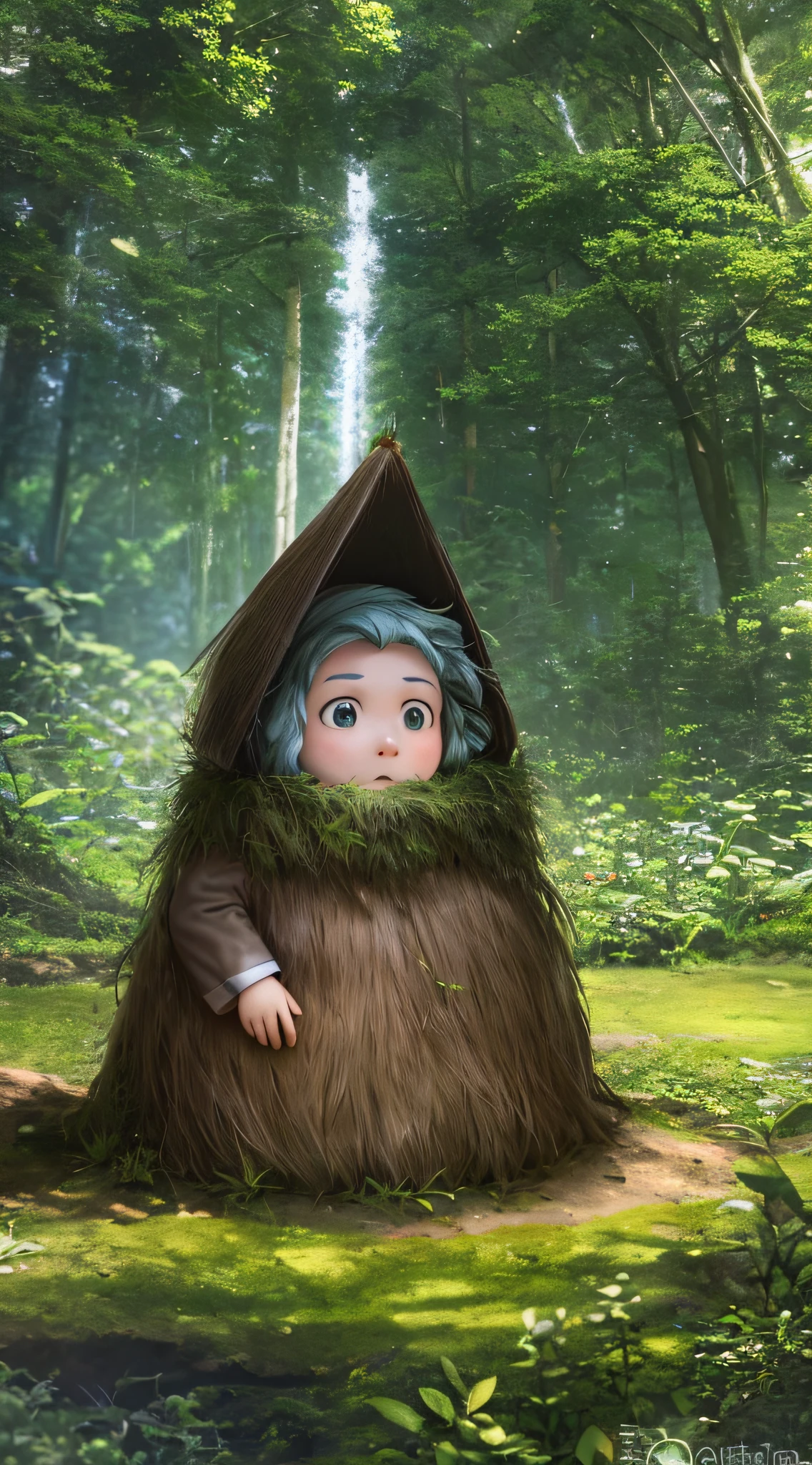 gnomo emergindo de uma toca em um ambiente natural. detalhes minuciosos. The gnome should be portrayed in a way that makes it seem plausible and authentic, As if it were possible to find a gnome in nature. Describe the gnome with distinctive facial features, a curious expression and textured clothes that blend into the environment. Detalhes da natureza circundante, como plantas, musgos e pedras, must be incorporated to create a credible environment. The lighting and shadows must be worked carefully to emphasize the magical atmosphere. The final illustration should look like a scene captured from real life, leaving viewers amazed at the possibility of a magical encounter in nature.