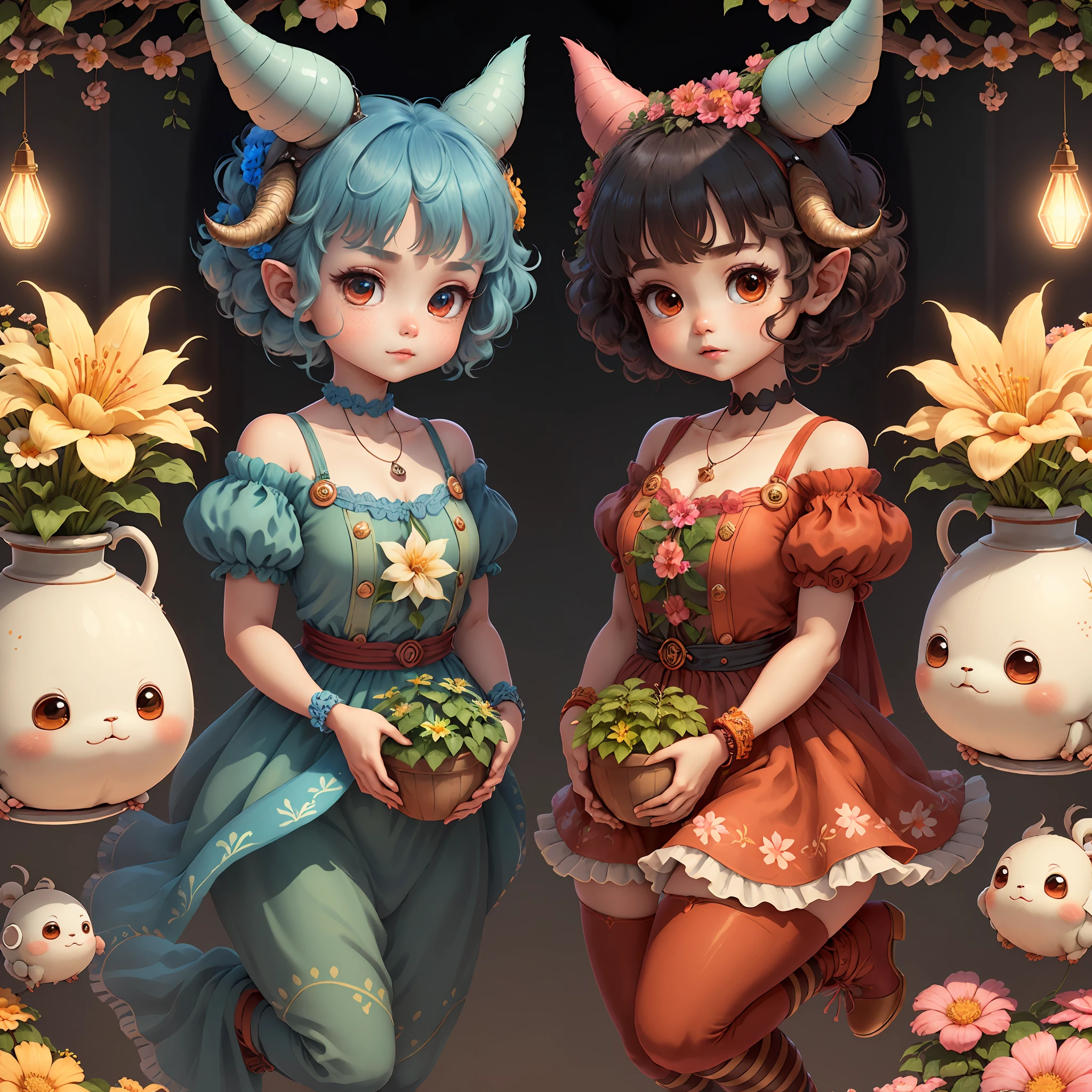 (extremely cute and delicate CG illustration, ultra-detailed and ultra-high quality), best illumination, best shadow, an extremely cute and adorable cu73cre4ture (agama), with big round eyes and a small cute mouth, small horns on its head, vibrant and vivid colors, dynamic angle, dynamic pose, floating, in a magical and enchanting place, with lush vegetation and vibrant flowers.