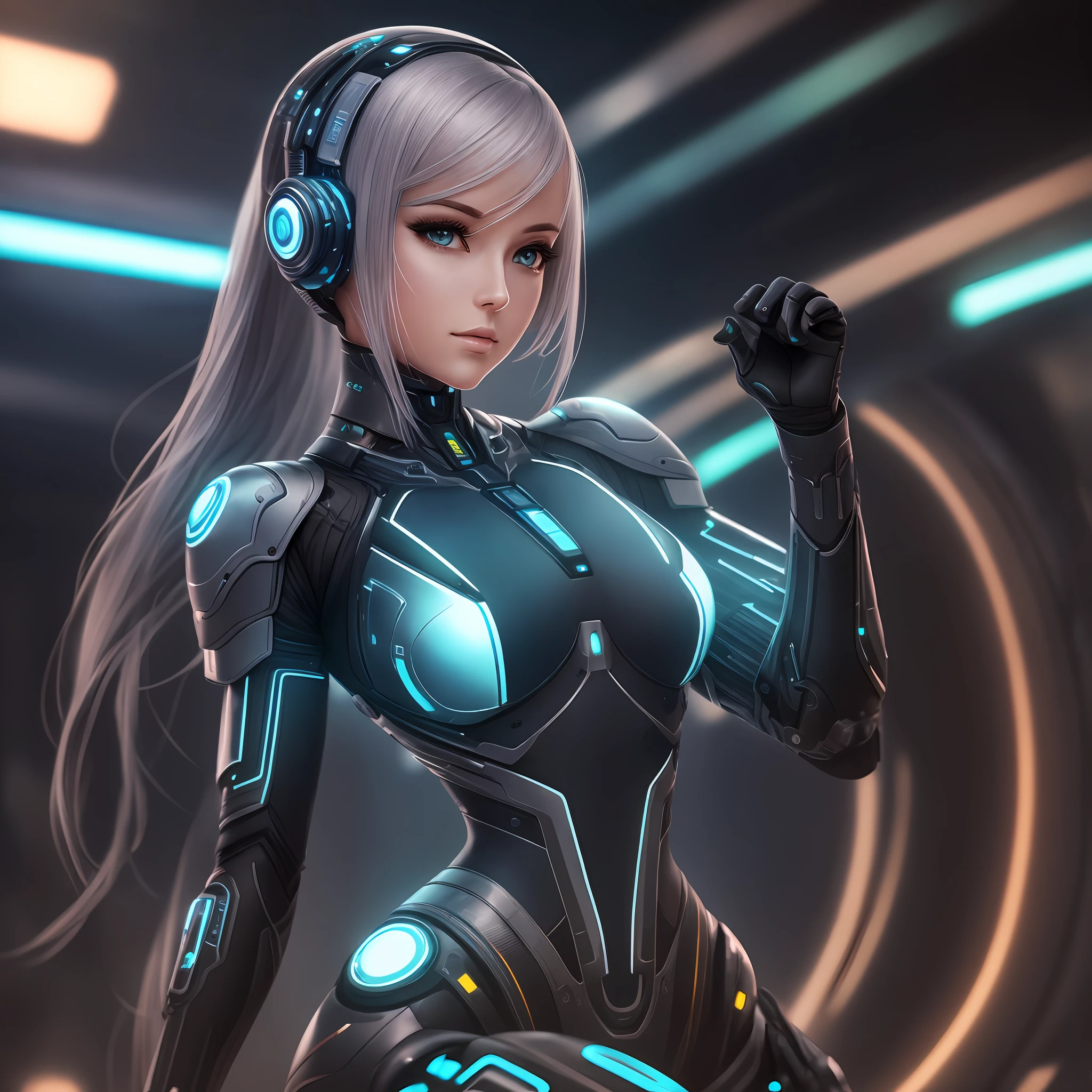 A photo of a female android, cybernetic suit, stunning photograph, 200mm F2.0 --auto --s2