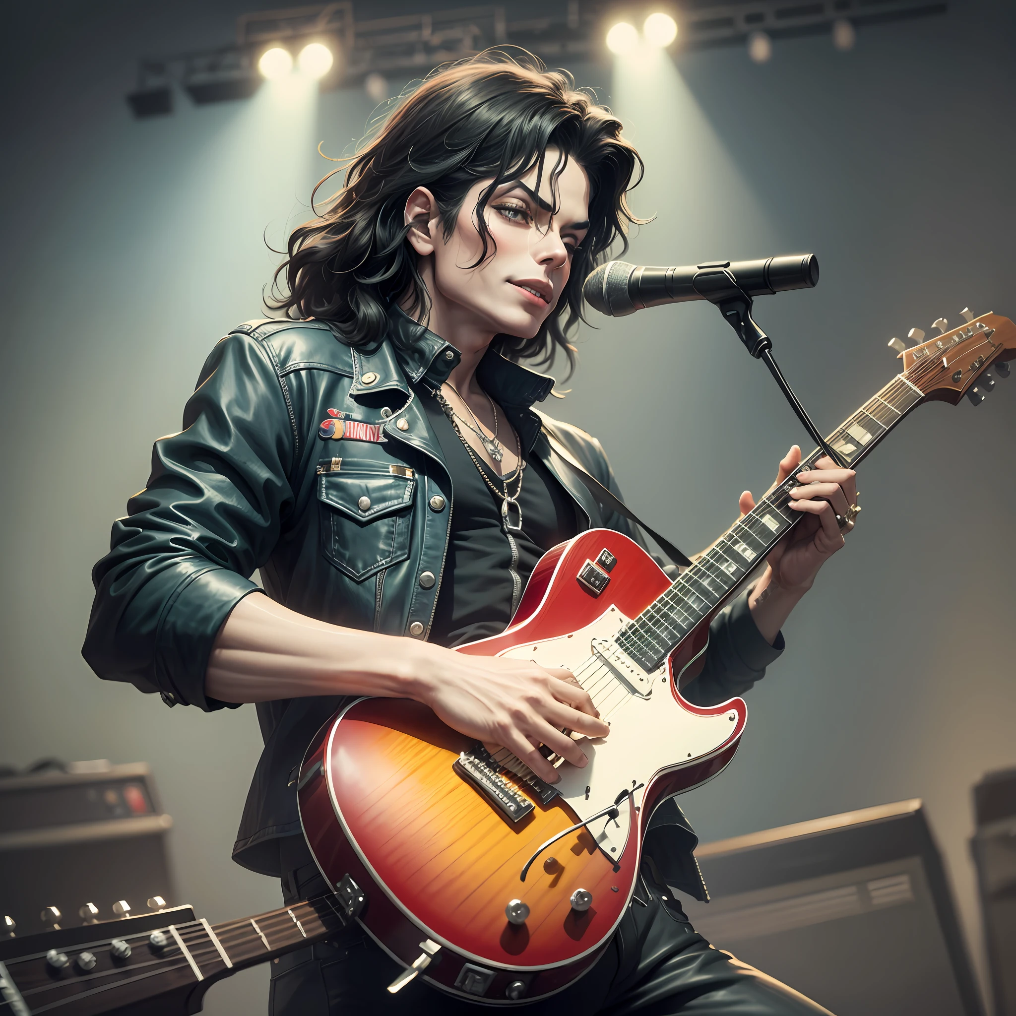 Michael Jackson, dancing, concert, imagem escura, noite, com guitarrista --auto --s2