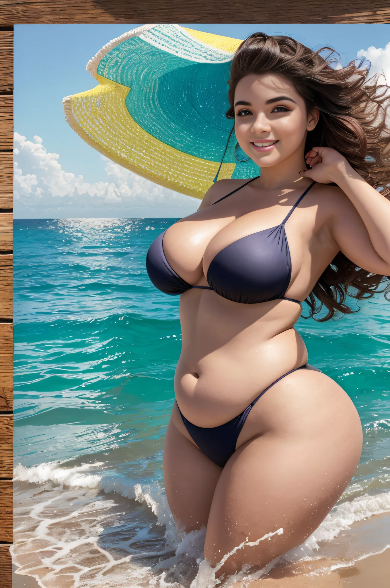 absurdres, foto RAW, mais alta qualidade, (obra-prima: 1.3), foto de cor RAW de alto detalhe, foto profissional, unidade de papel de parede CG 8k extremamente detalhada, foto-realista, realista, foto RAW, obra-prima, melhor qualidade, highres, illustration,
1girl, plus-size, chubby girl, gordinha, 22 ANOS, baixinha, branca, cabelo ruivo com franja, Average length, rabo de cavalo, barriguinha grande, pernas grossas, rosto chubby lindo perfeito, belos olhos verdes realistas, pale skin, textura de pele detalhada, seios bem grandes naturais, mamilo entumecido, bumbum redondo empinado, molhada. Pose de costas. Sorriso. She looks amazing.
(micro bikini molhado, design simples), praia, sol