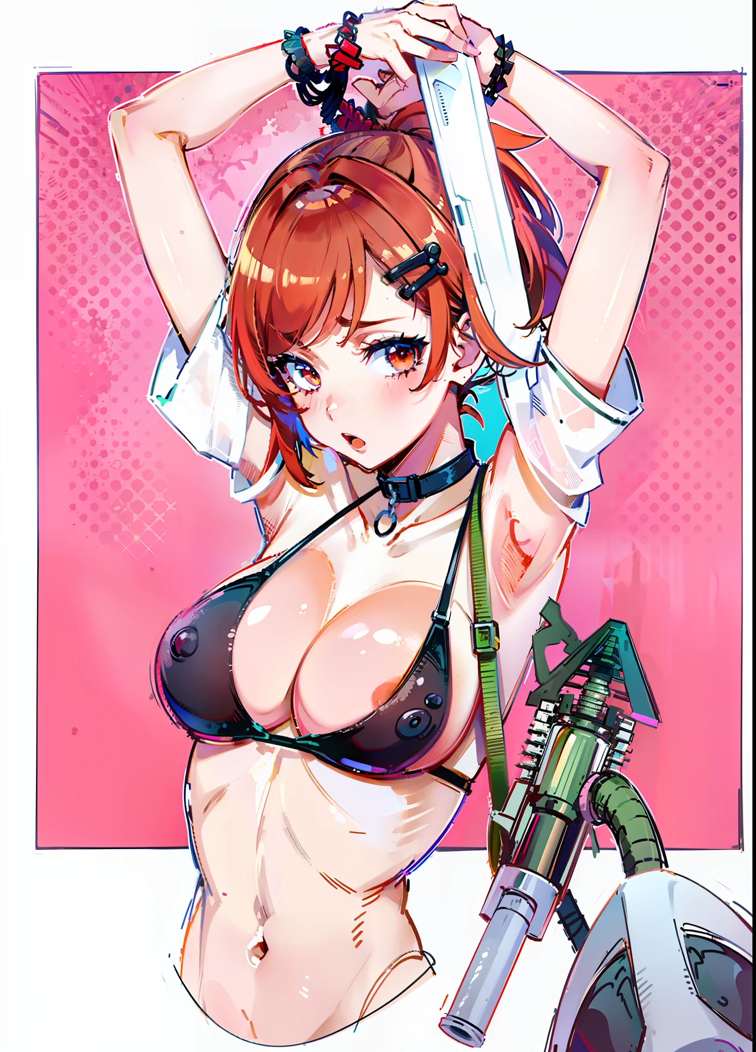anime girl in a bikini, anime style 4 k, (anime girl), badass anime 8 k, best anime 4k konachan wallpaper, anime style character, top rated on pixiv, seductive anime girl, anime style. 8k, anime girl, an anime girl, anime artstyle, red hair, visible red hair (Best quality, 4k, Masterpiece :1.3), beautiful woman, hyper realistic, 1girl, (droopy breasts, attractive body :1.2), sit-ups :1.1, short red hair: 1.1, (wet rainy, wet by rain, wet body :1.2), ultra-detailed face, detailed lips, detailed eyes, double eyelid, naked, nipple_outline, sensual low-necked dress, open neckline, hanging breasts, side pose, visible curves, pool party, poolside, silver transparent mantle,sunglasses, muscular turned leg, nipple visible, revealing clothing [ 4 k digital art ]!!