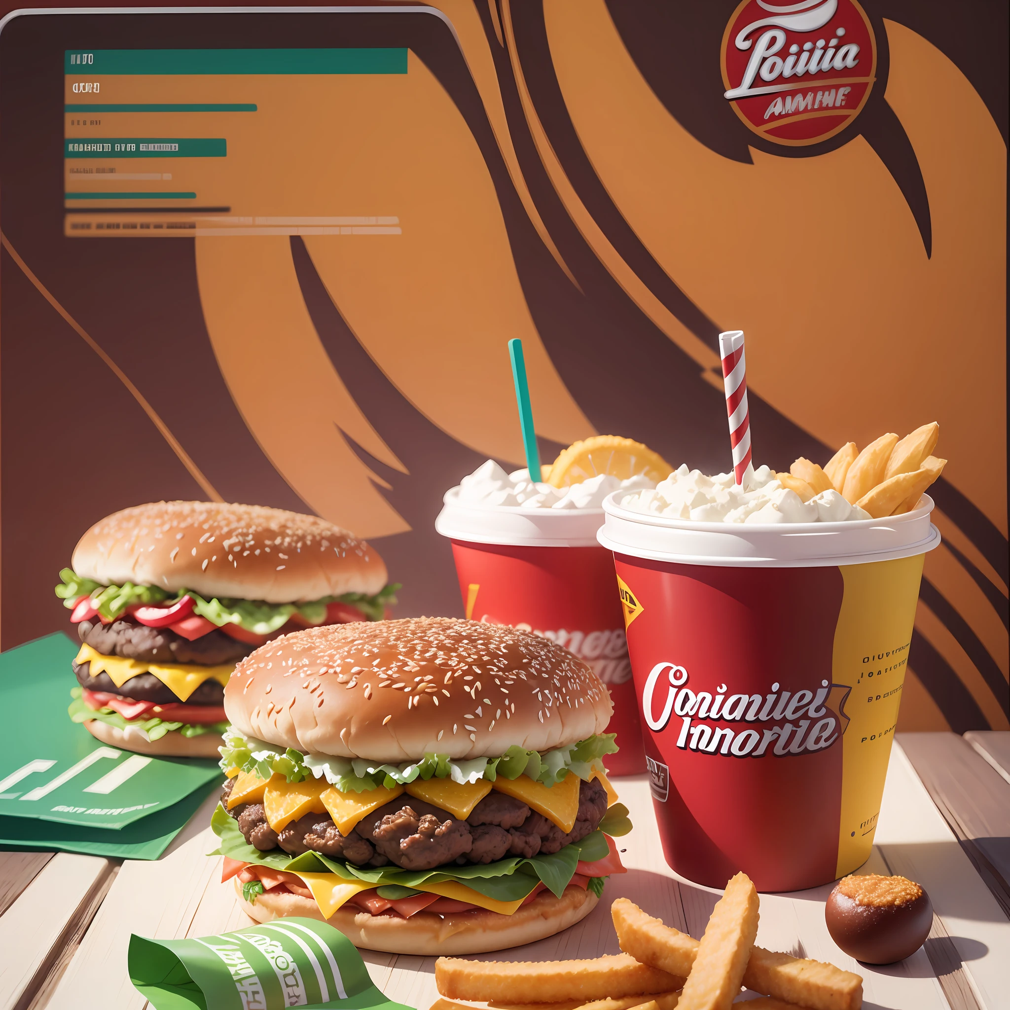 Imagine a fast food ad that arouses the desire to eat, ultra realista, cores quentes, com fritas e refrigerante. Ambiente jovem e iluminado, popular e descolado --auto --s2