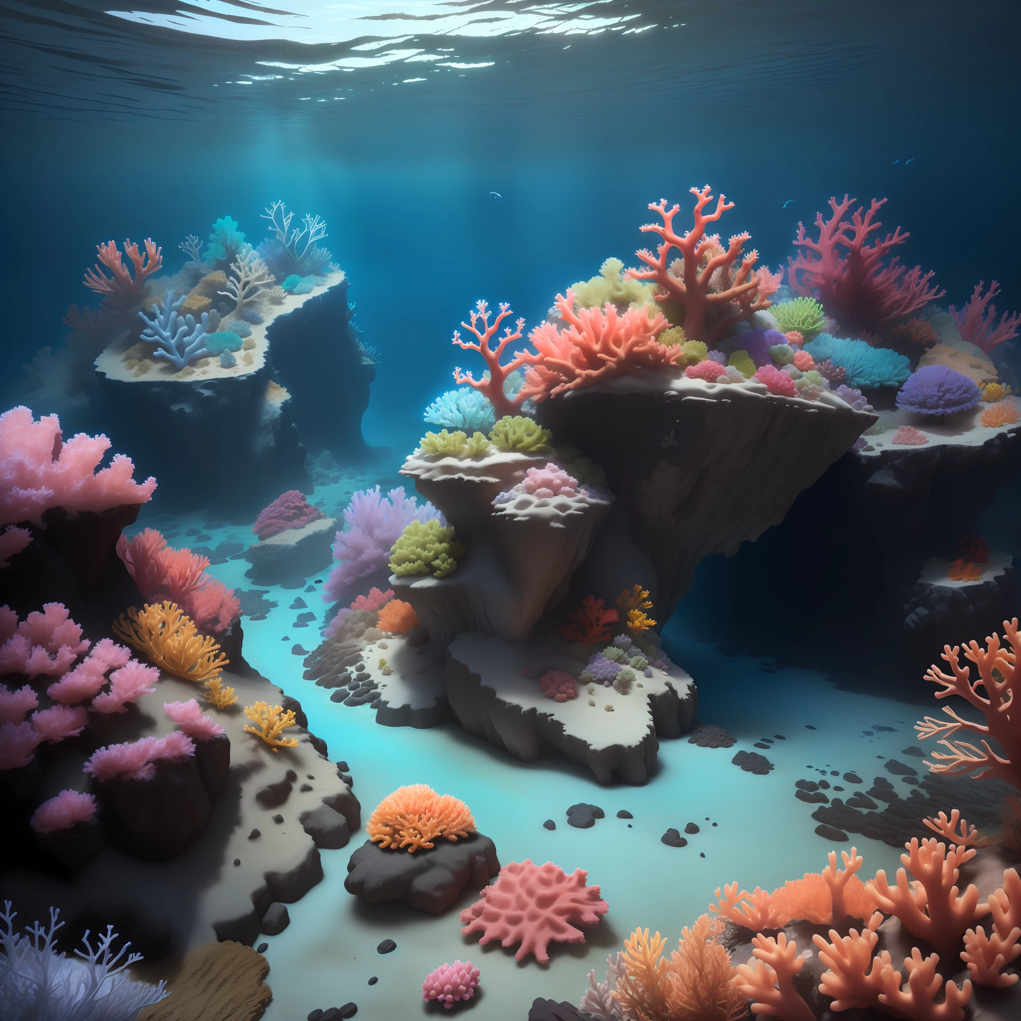 (melhor qualidade, ultra-detahada),um lindo castelo de areia, Around there are colorful corals, caranguejos, plantas marinhas, estrelas-do-mar,(1 menina),fantasia,3D,ambiente hd,HDR,4k resolution.