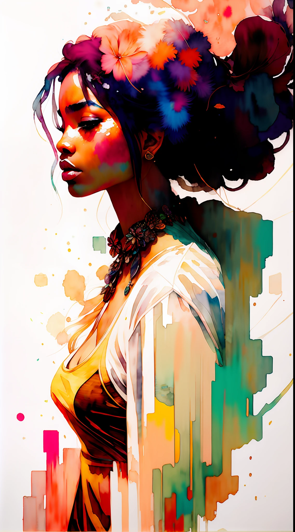 wtrcolor style, digital art of (jasmine), official art, blown by the wind, masterpiece, beautiful, ((watercolor)), paint splatter, intricate details. Great detail, [dripping:0.7], Trending on Artstation, Rachel Walker