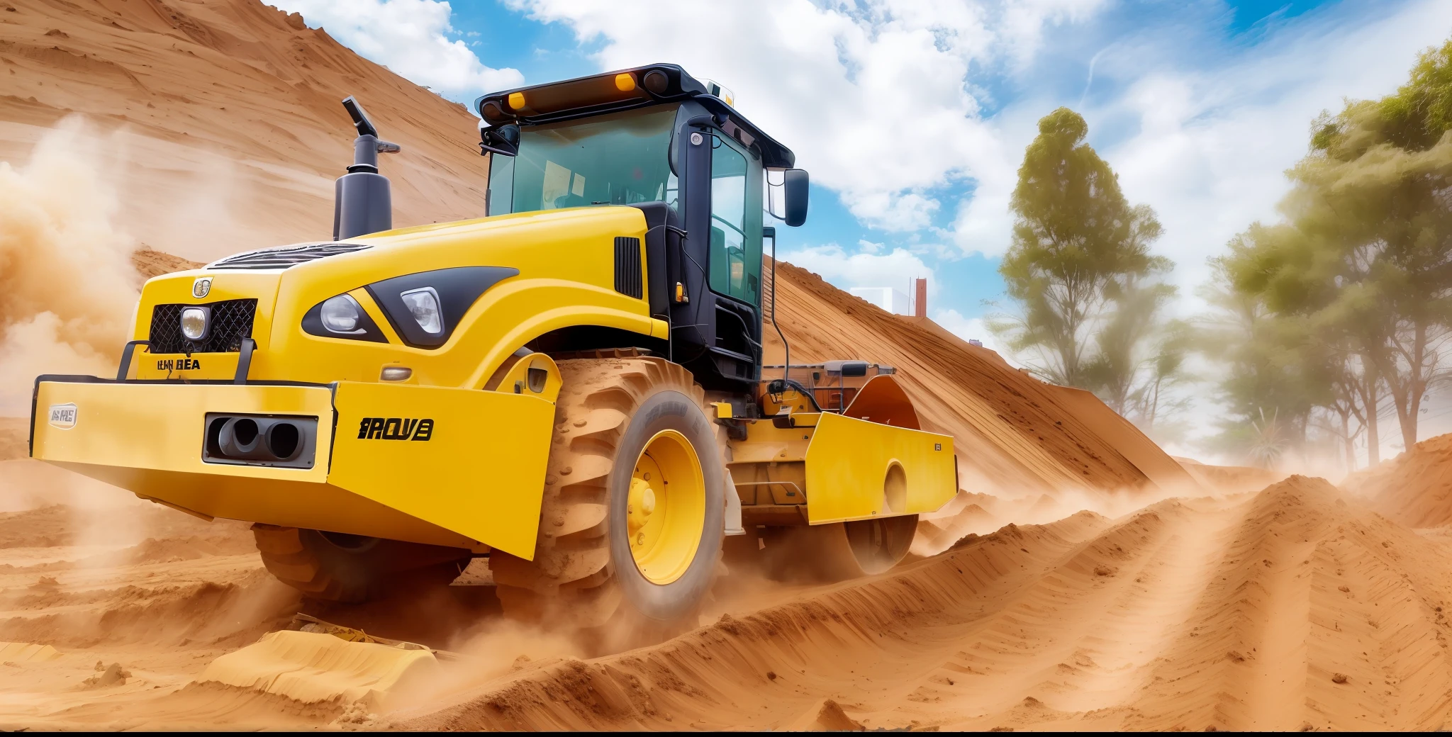 a close up of a yellow construction vehicle on a dirt road, maquinas pesadas, massive construction machines, ground-quebra, Jcb, digging, construction, trabalhando duro, mining, foto retrato, Retrato de um grande, imagem de alta qualidade", advertising photo, foto do instagram, inovador, Simon Hollósy, demolition, fotografia - shot, cascalhos ao redor, Martelo grande