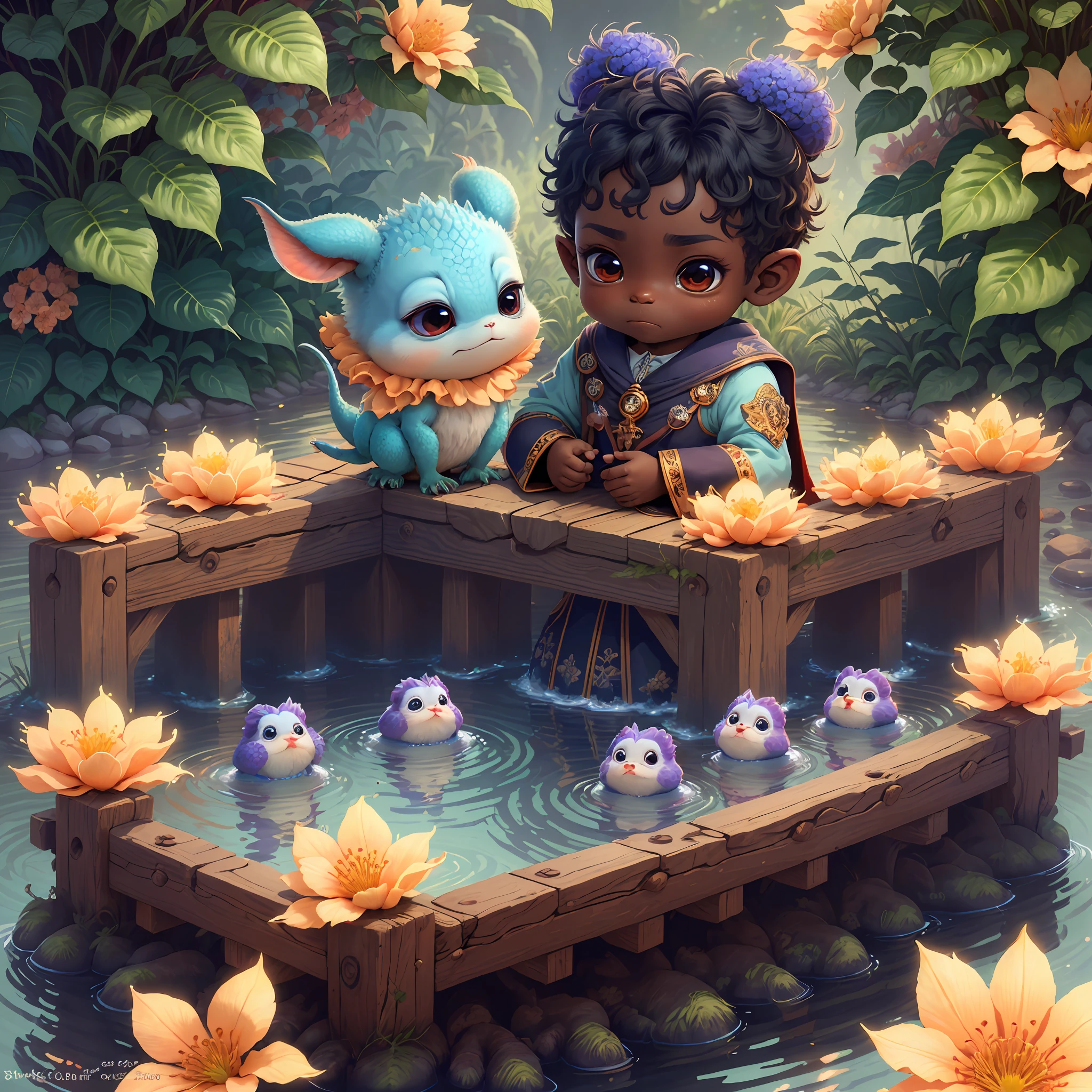 (extremely cute and delicate CG illustration, ultra-detailed and ultra-high quality), best illumination, best shadow, an extremely cute and adorable cu73cre4ture (agama), with big round eyes and a small cute mouth, small horns on its head, vibrant and vivid colors, dynamic angle, dynamic pose, floating, in a magical and enchanting place, with lush vegetation and vibrant flowers.