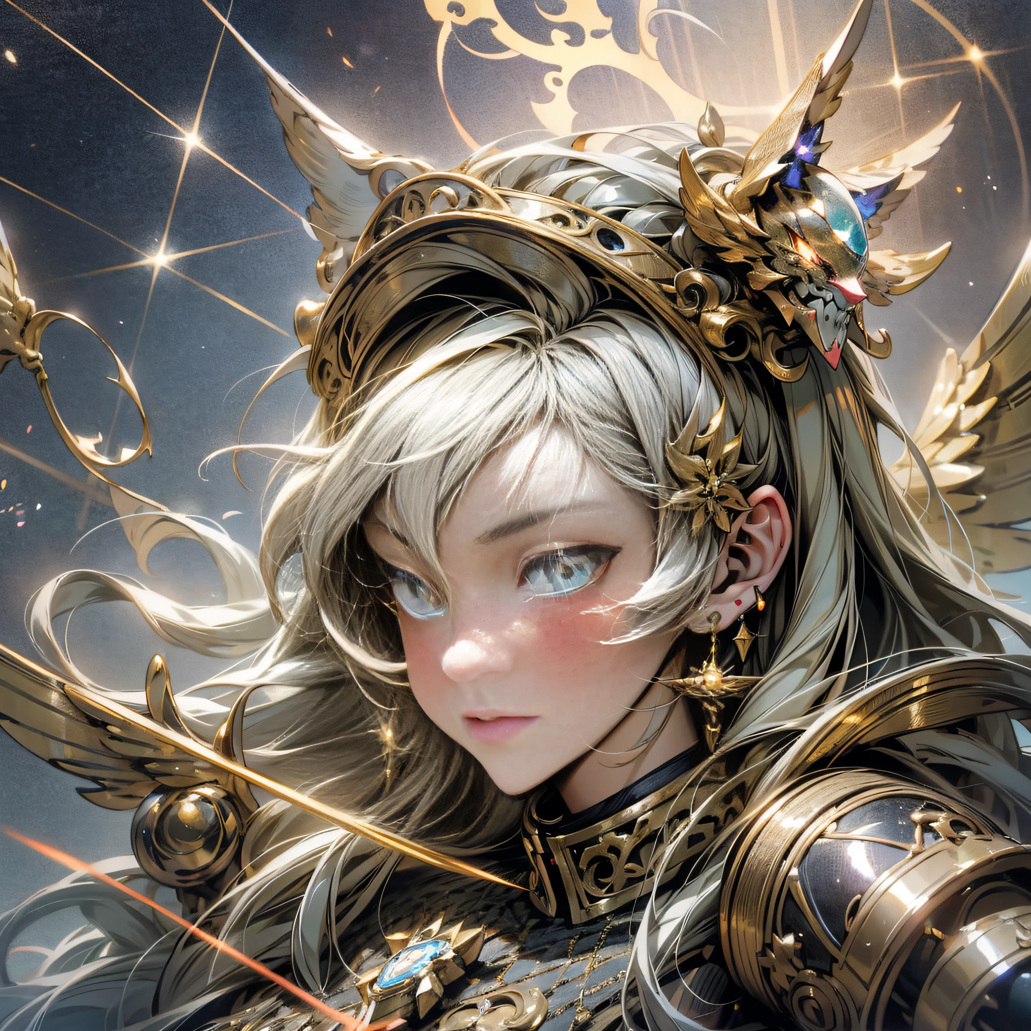Anime Gundam beutiful Interstellar skin golem cat girl magic, aesthetic_eyes, detailed eyes, demon horn, mask, wings, glowing, random fantasy hair, multicolored hair, body detailed, random very angry face, detailed face, Saenyo Ancalagon Anthropomorphic majestic Guardian | Portrait | finely detailed Celestial and Constellations armor robot | cinematic lighting | intricate filigree metal design | 8k | unreal engine | octane render | ahegao, detailed face, highly detailed, fantasy background, blush, cat_ears_earrings hair_ornament highres jewelry triple_earring, detailed all, solo, fightning stance, magic circle, electrification, lightning effect, ray tracing, detailed all, show your ability A.I, 4K Ultra HD. --auto --s2