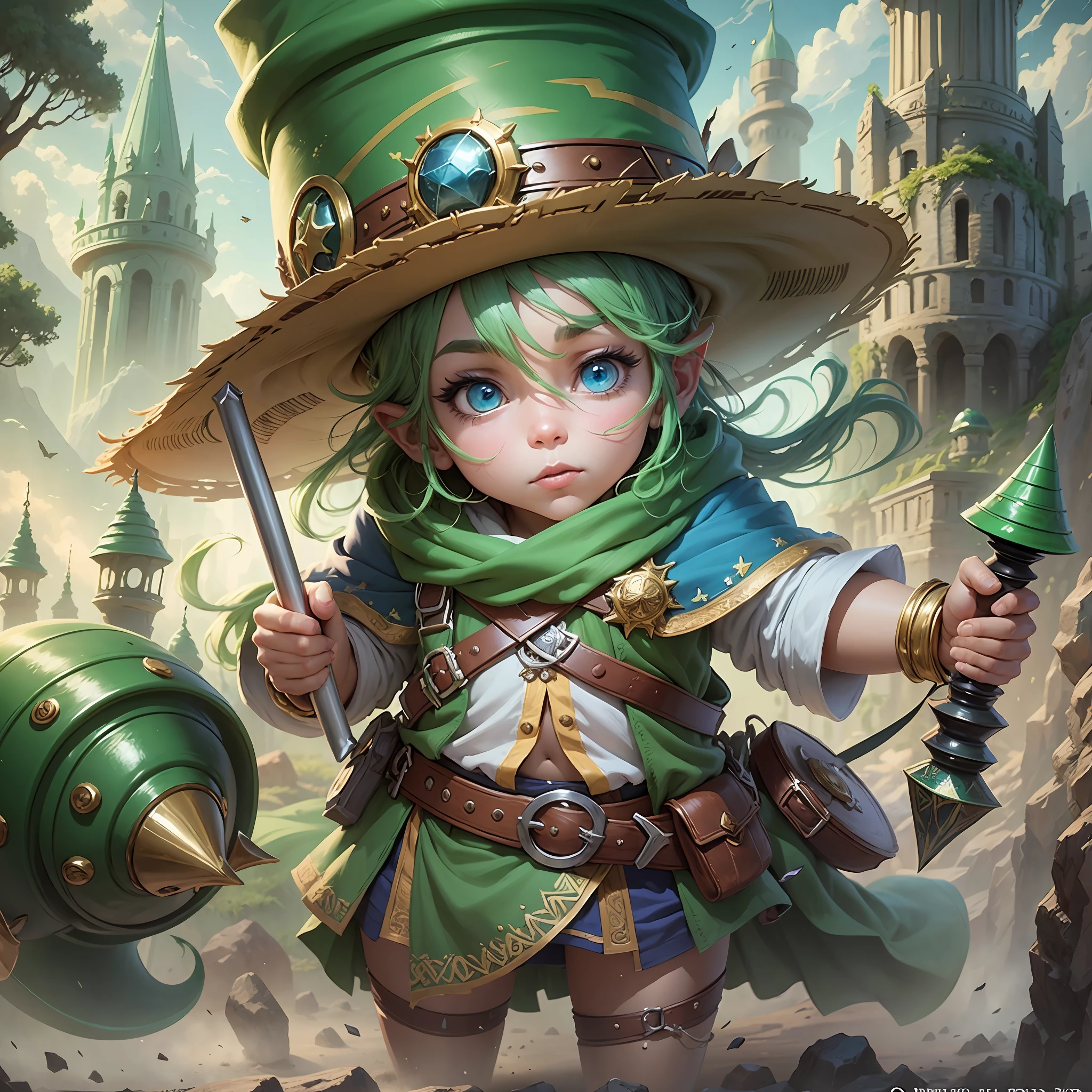 Pintura de un gnomo con un sombrero verde y un sombrero verde y un sombrero verde y un sombrero verde y un sombrero verde y un sombrero verde y un sombrero verde, 2. 5 d cgi anime fantasy artwork, detailed digital 2d fantasy art, fantasy matte painting,lindo, epic rpg artwork, digital 2d fantasy art, magical fantasy 2 d concept art --auto --s2
