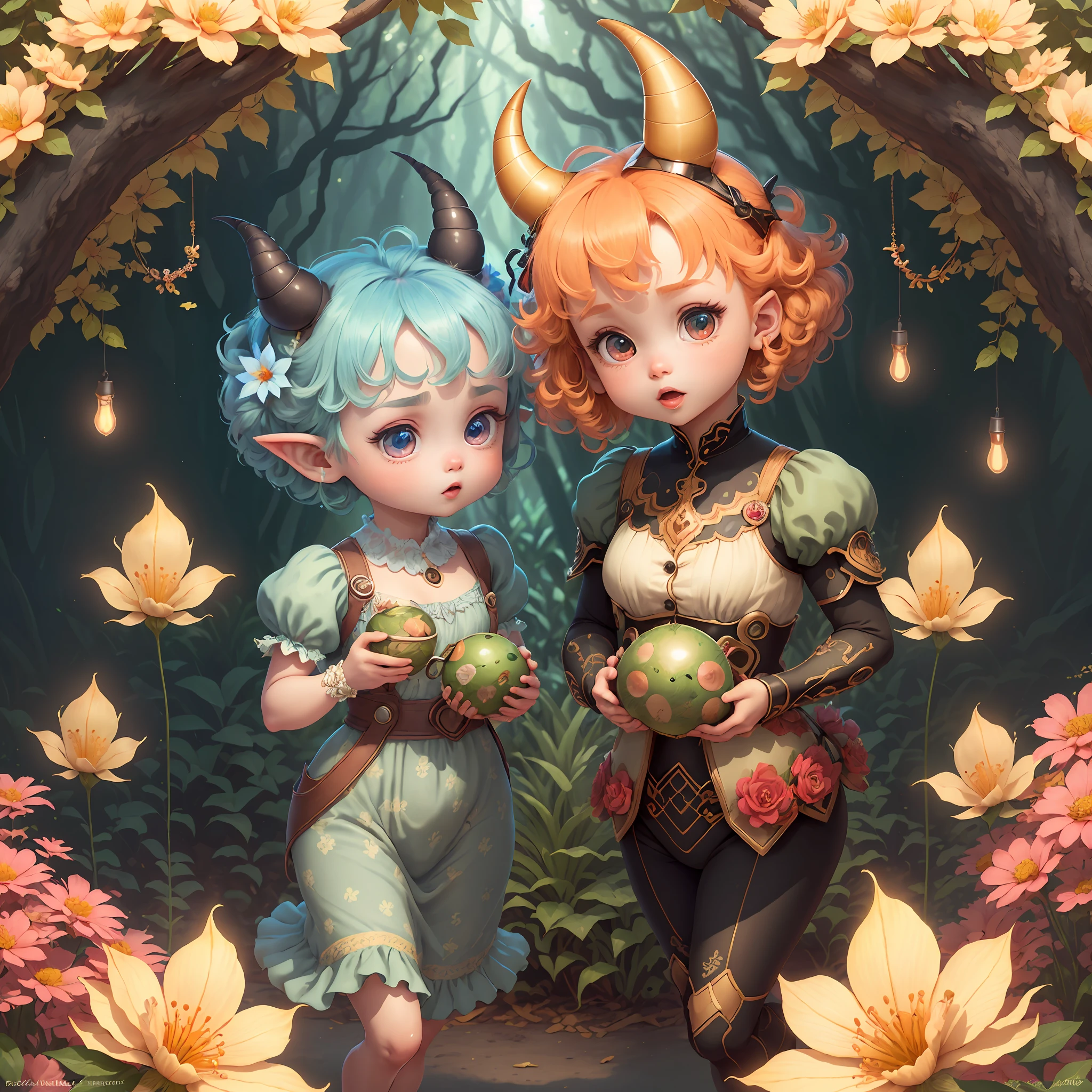 (extremely cute and delicate CG illustration, ultra-detailed and ultra-high quality), best illumination, best shadow, an extremely cute and adorable cu73cre4ture (agama), with big round eyes and a small cute mouth, small horns on its head, vibrant and vivid colors, dynamic angle, dynamic pose, floating, in a magical and enchanting place, with lush vegetation and vibrant flowers.