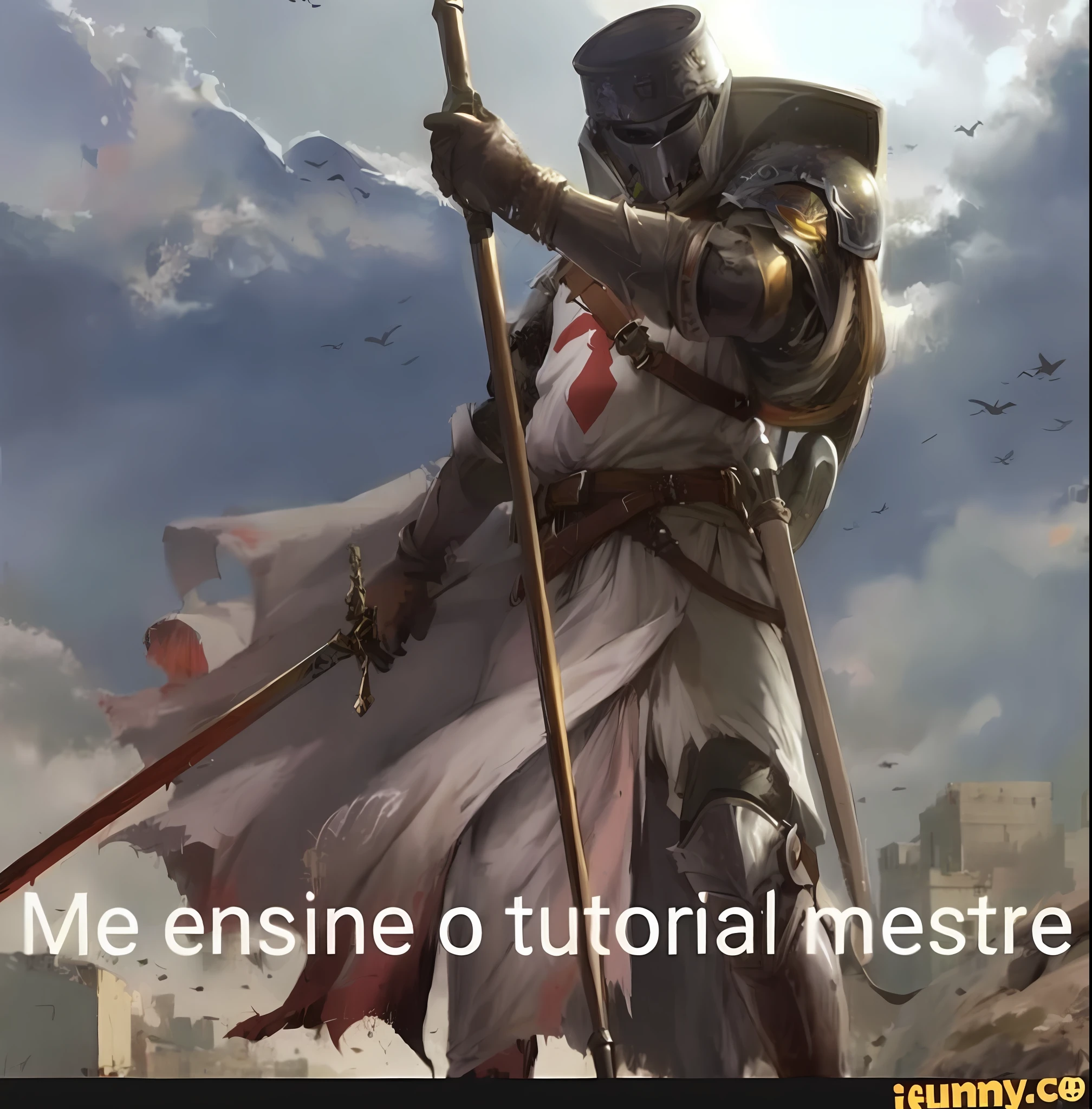 um close up de uma pessoa segurando uma espada e uma bandeira, Mesmo, Memes, Modelo de Mesmo, Mesmo formato, templar, NMM, Para mim, tutorial, Masterpeice, dnd), Imgur, em 4 0 k, Mesmo do reddit, [epic, Sempe, em pubg, Isso, em fortnite, sem estipe, estilo warhammer, imsorryjon