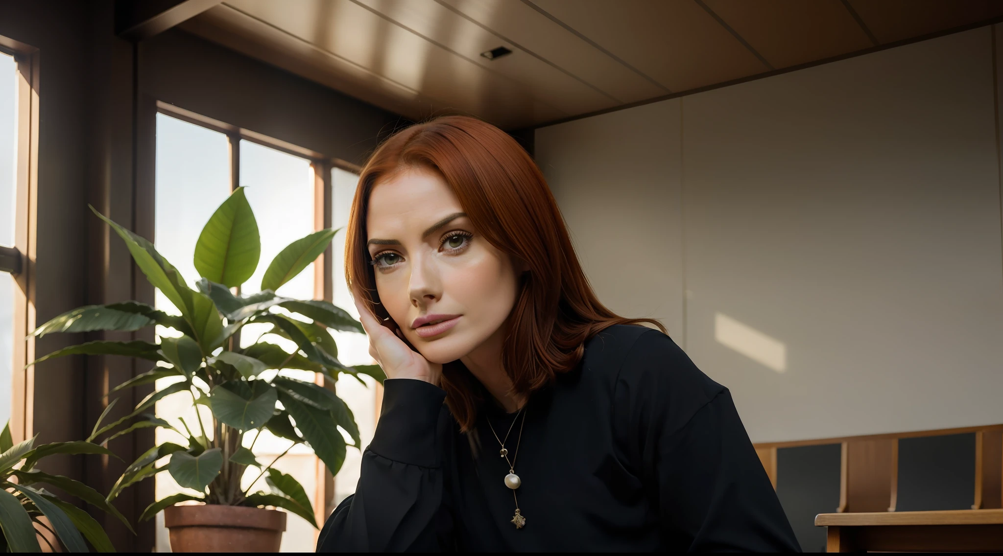 Technological advances in education, roupas coloridas elegantes (Karen Gillan), ambiente solarpunk, muitas plantas, sala de aula, professora, (rosto bonito e elegante), (pele detalhada), (oil: 0,6), (altamente detalhado, hiperdetalhado, intrincado), (flowering: 0,4), smooth lighting, (side lighting: 0,8), 8k