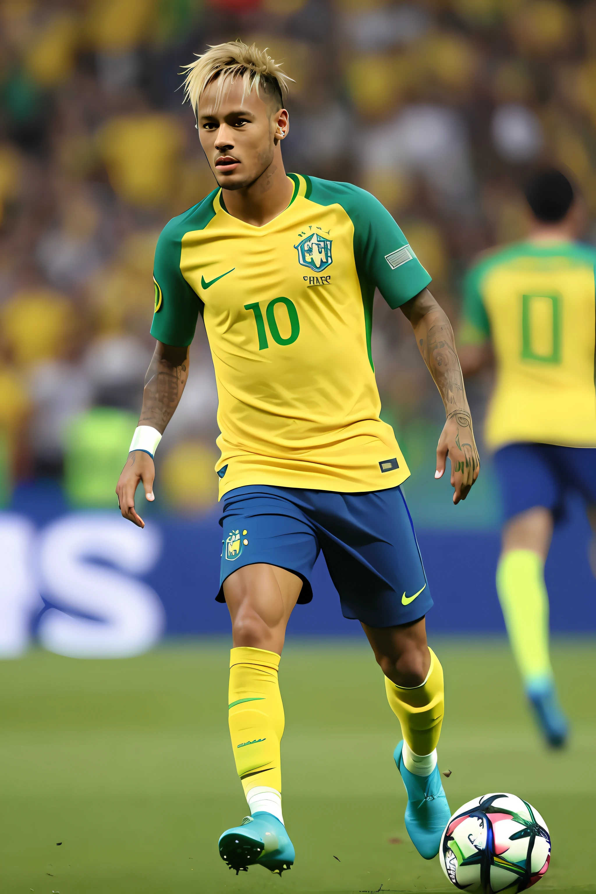 neymar, soccer player neymar jr ultra realistic Brazil shirt on the field