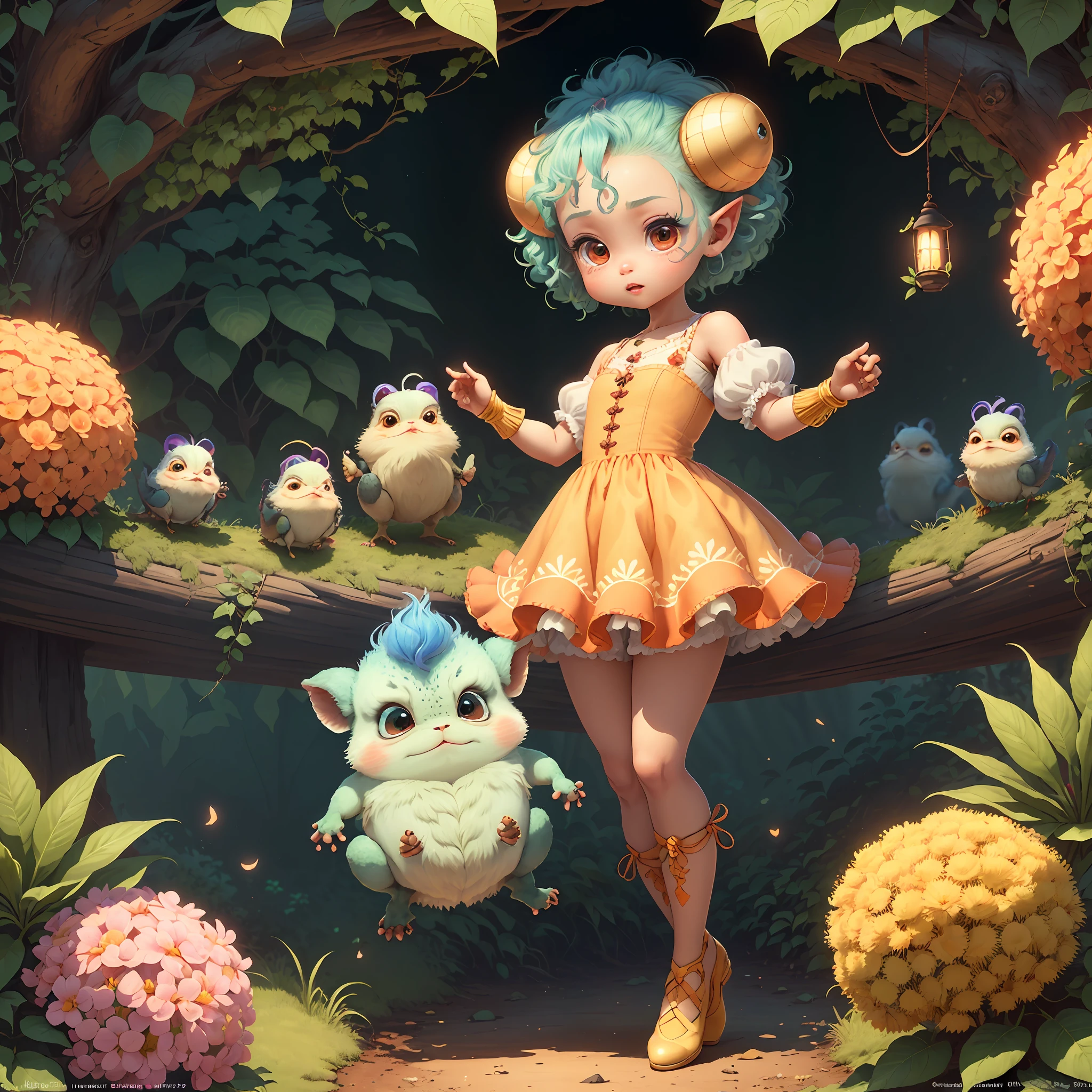 (extremely cute and delicate CG illustration, ultra-detailed and ultra-high quality), best illumination, best shadow, an extremely cute and adorable cu73cre4ture (agama), with big round eyes and a small cute mouth, small horns on its head, vibrant and vivid colors, dynamic angle, dynamic pose, floating, in a magical and enchanting place, with lush vegetation and vibrant flowers.