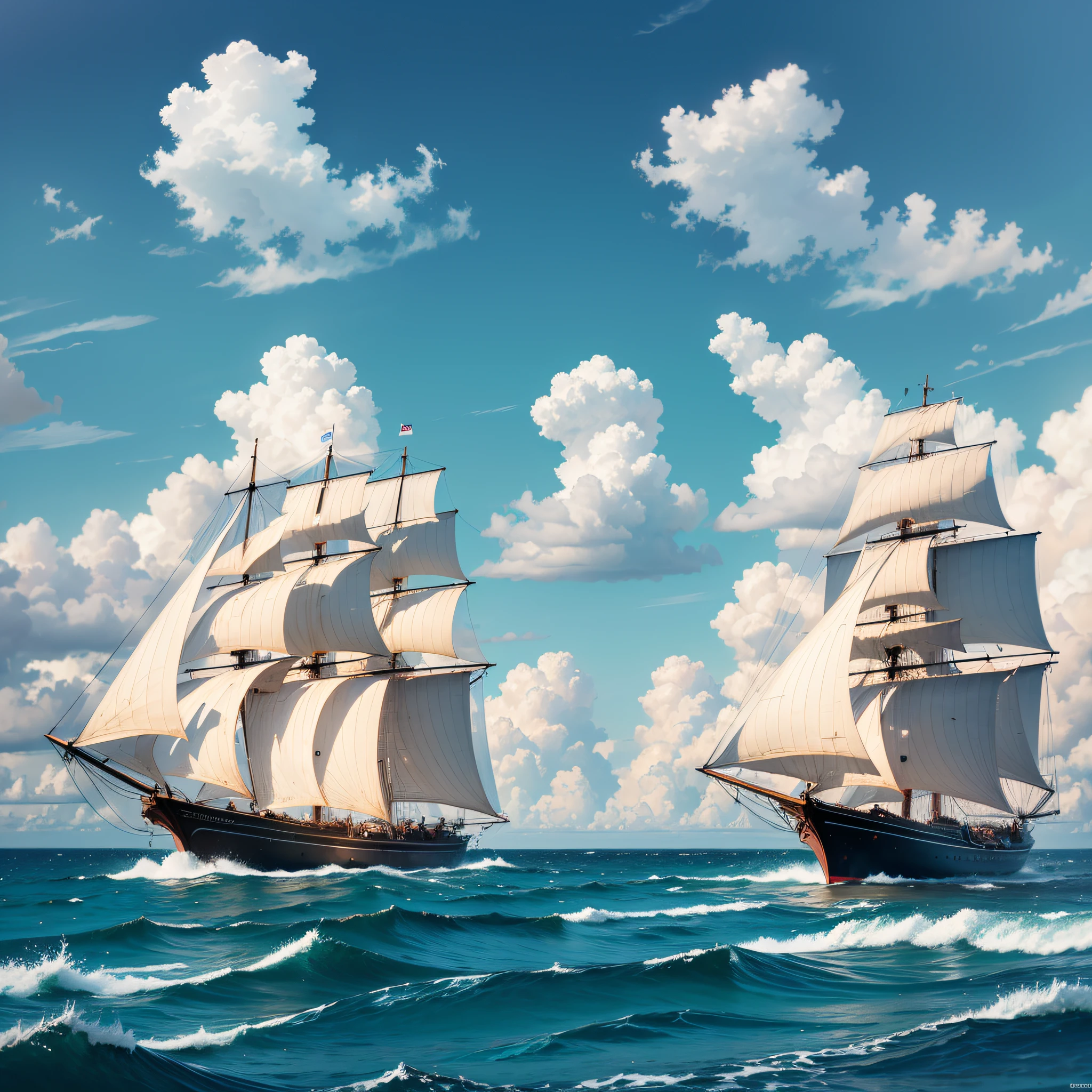 sail ships in the Caribbean Sea, sunny day. behind them there is a beach, Contemporary art, 
                , UHD, super detail, highres, 16k --auto --s2