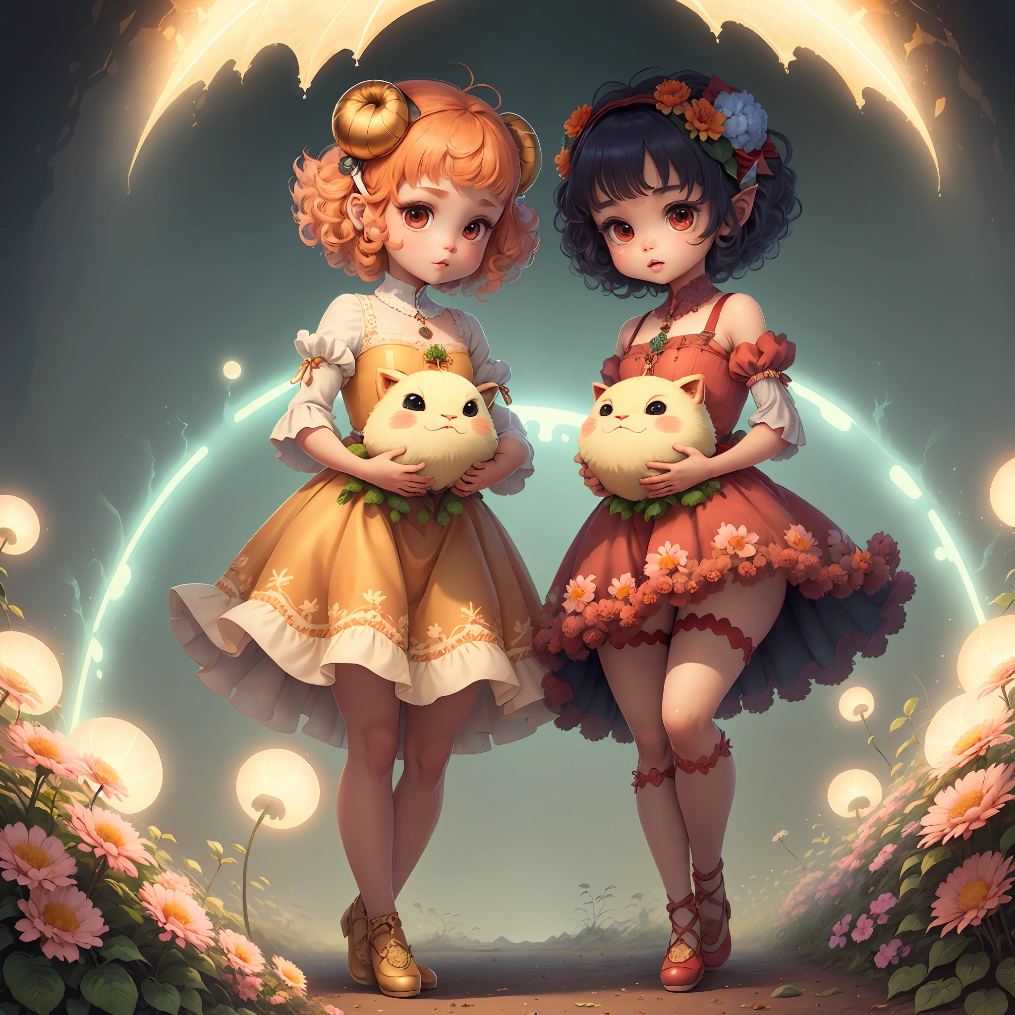 (extremely cute and delicate CG illustration, ultra-detailed and ultra-high quality), best illumination, best shadow, an extremely cute and adorable cu73cre4ture (agama), with big round eyes and a small cute mouth, small horns on its head, vibrant and vivid colors, dynamic angle, dynamic pose, floating, in a magical and enchanting place, with lush vegetation and vibrant flowers.