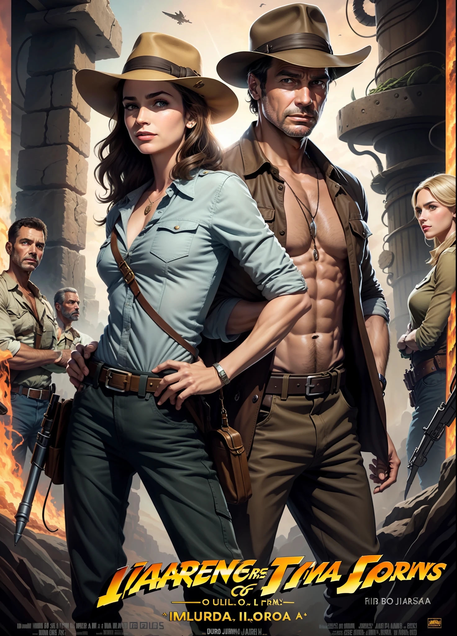 harrisson ford como Indiana Jones e mulher loira - cartaz do filme