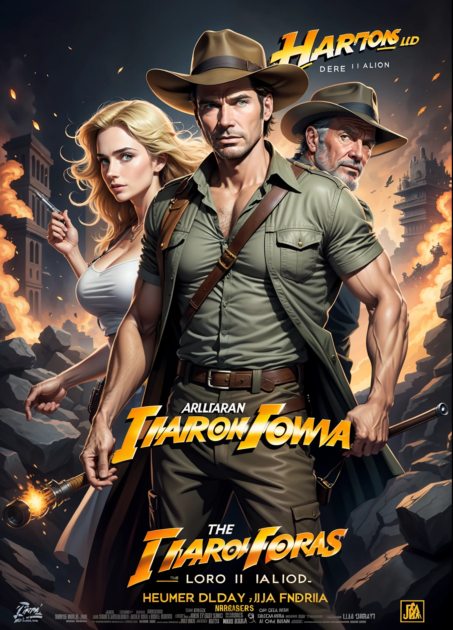harrisson ford como Indiana Jones e mulher loira - cartaz do filme