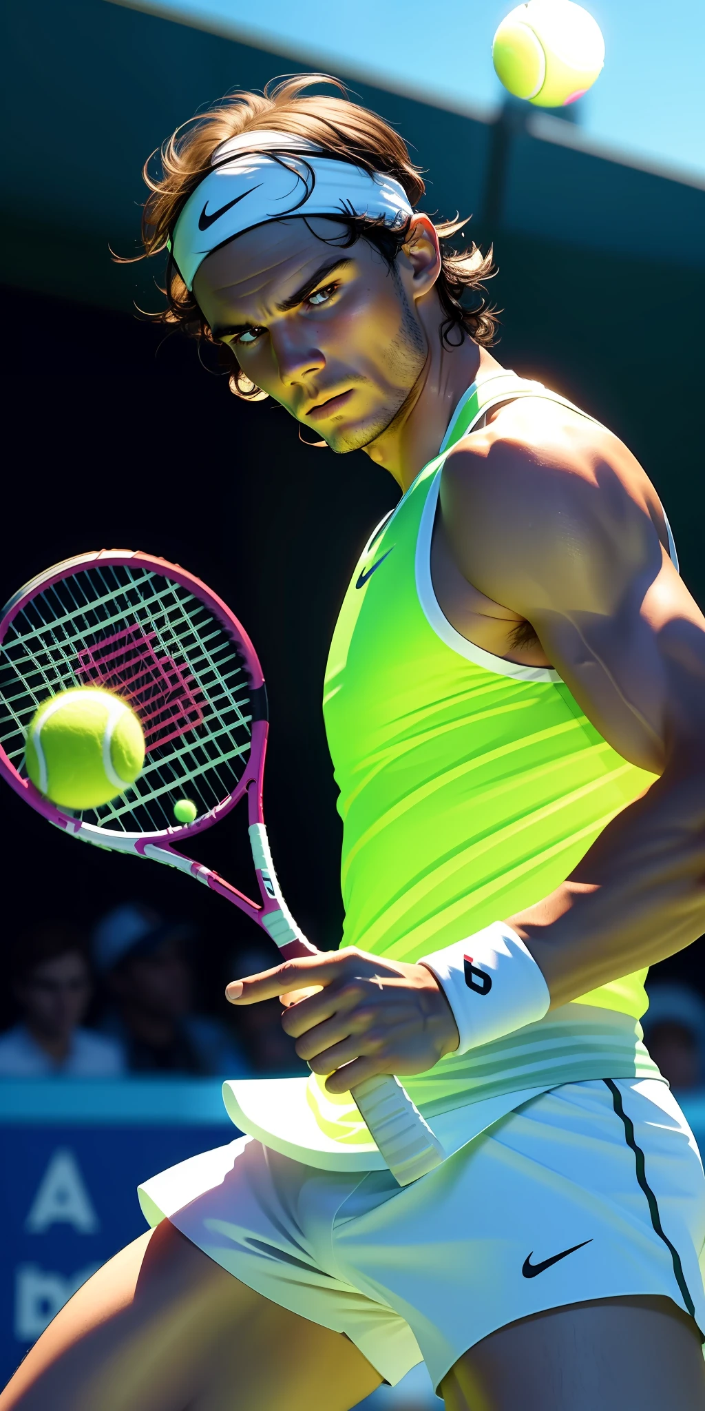 (Tennis Rafael Nadal
European High Definition Caucasian Cinematic Neon