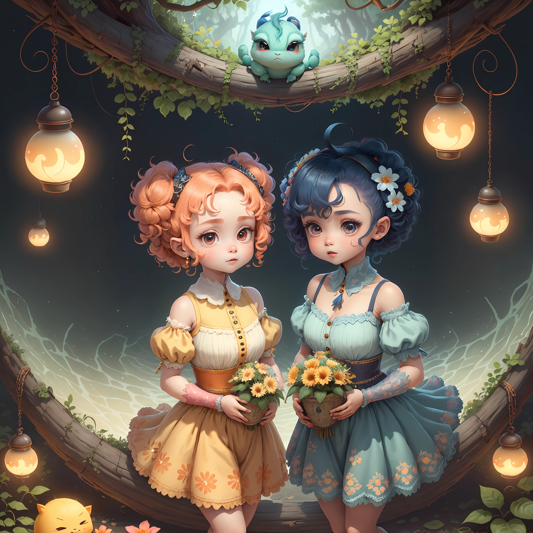 (extremely cute and delicate CG illustration, ultra-detailed and ultra-high quality), best illumination, best shadow, an extremely cute and adorable cu73cre4ture (agama), with big round eyes and a small cute mouth, small horns on its head, vibrant and vivid colors, dynamic angle, dynamic pose, floating, in a magical and enchanting place, with lush vegetation and vibrant flowers.