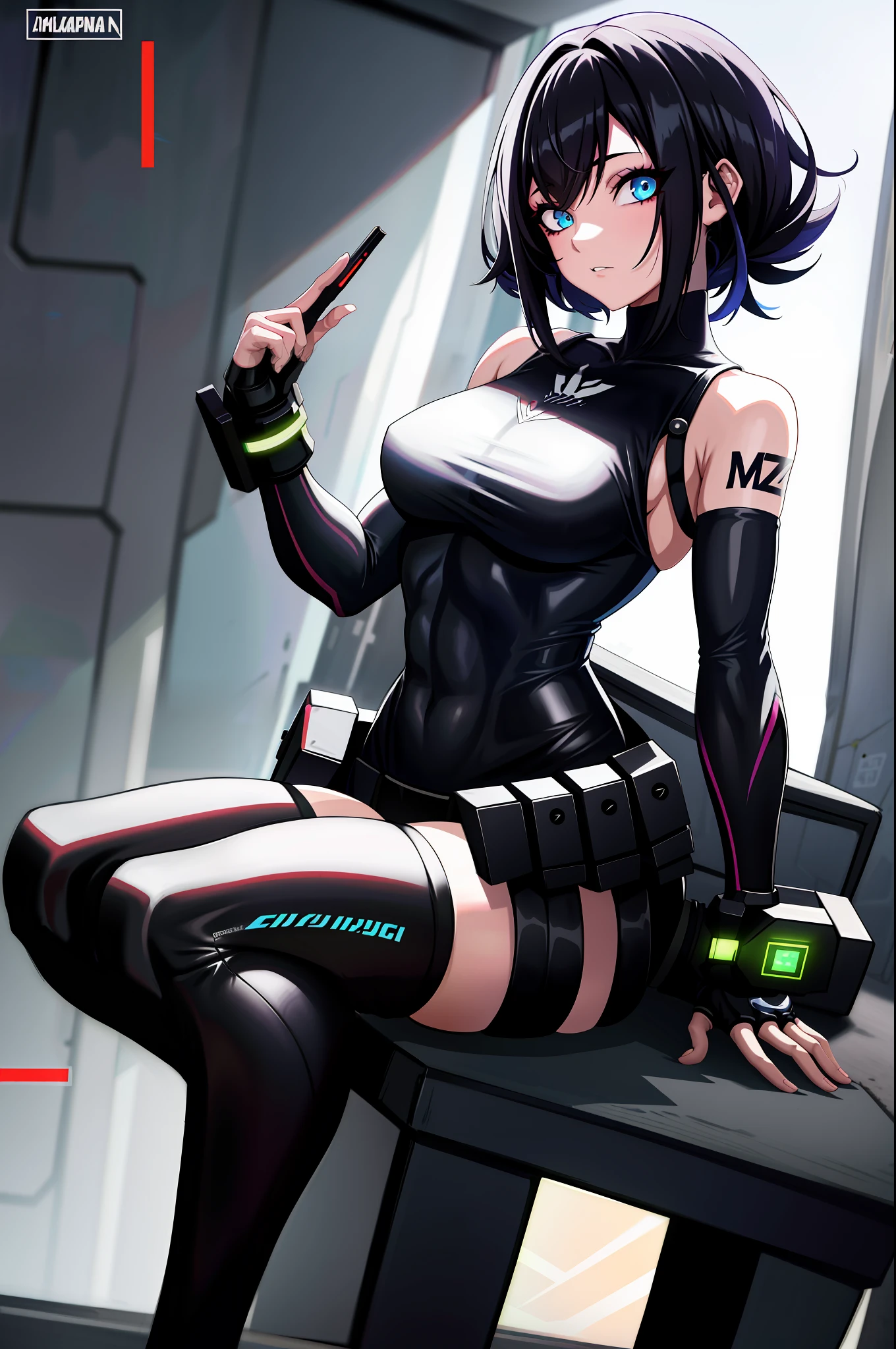 1girl, cabelu curto, cabelo preto, olhos azuis, Garota de anime com tatuagens posando em uma roupa preta em uma cidade, arte digital de anime, garota anime , ****** de anime feminino, arte de anime ,  muscular!  oppai cyberpunk, Ilya Kuvshinov. 4 mil, Cyberpunk 2 0 e. o modelo ******, badass anime 8 k, cyberpunk digital - arte de anime