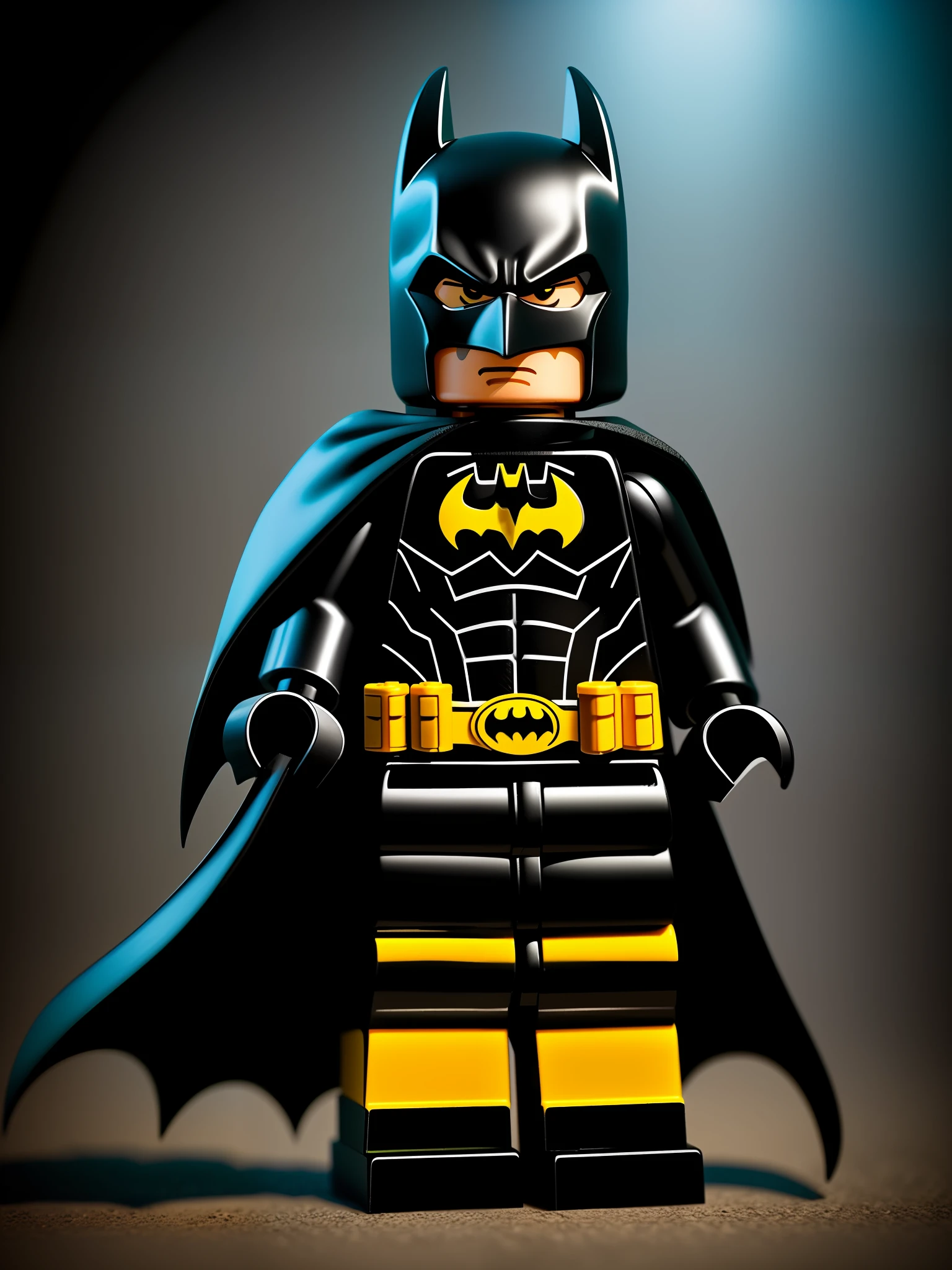 Estilo LEGO, Cinematic shot of realistic cute Batman, cercado por morcegos, sem costura, epic, cinematic, detalhes intrincados, Concedido, great lighting, sombreamento, alta qualidade, detalhado. 8k.