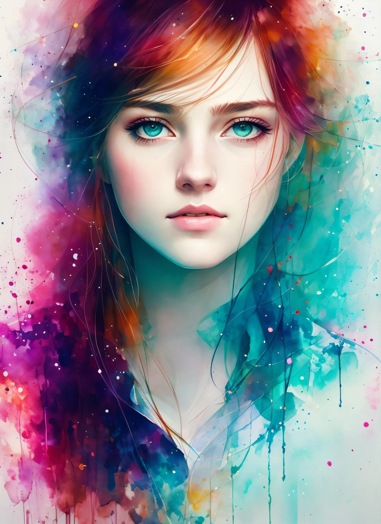 a woman by agnes cecile, luminous design, pastel colours, ink drips, autumn lights