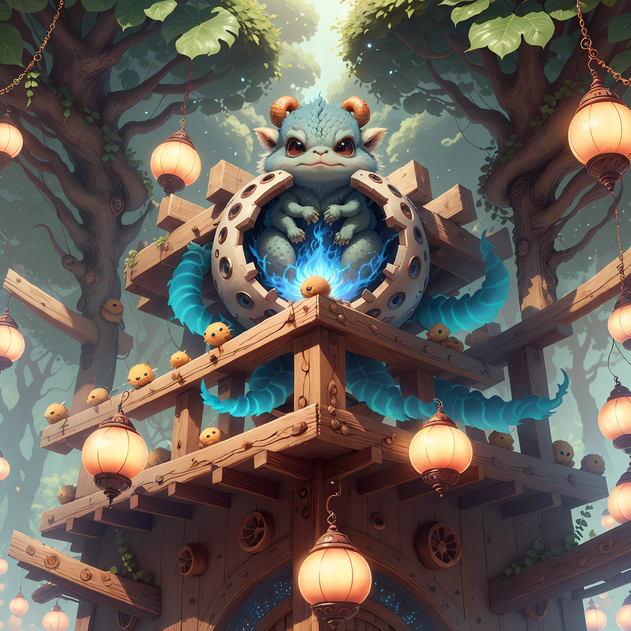 (extremely cute and delicate CG illustration, ultra-detailed and ultra-high quality), best illumination, best shadow, an extremely cute and adorable cu73cre4ture (agama), with big round eyes and a small cute mouth, small horns on its head, vibrant and vivid colors, dynamic angle, dynamic pose, floating, in a magical and enchanting place, with lush vegetation and vibrant flowers.