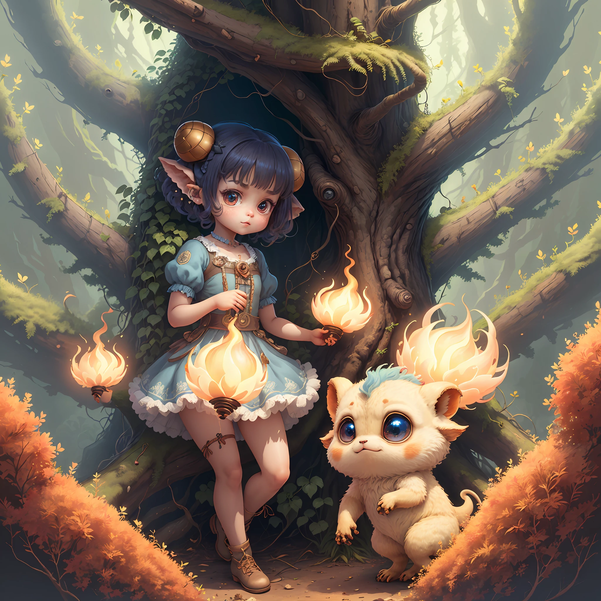 (extremely cute and delicate CG illustration, ultra-detailed and ultra-high quality), best illumination, best shadow, an extremely cute and adorable cu73cre4ture (agama), with big round eyes and a small cute mouth, small horns on its head, vibrant and vivid colors, dynamic angle, dynamic pose, floating, in a magical and enchanting place, with lush vegetation and vibrant flowers.
