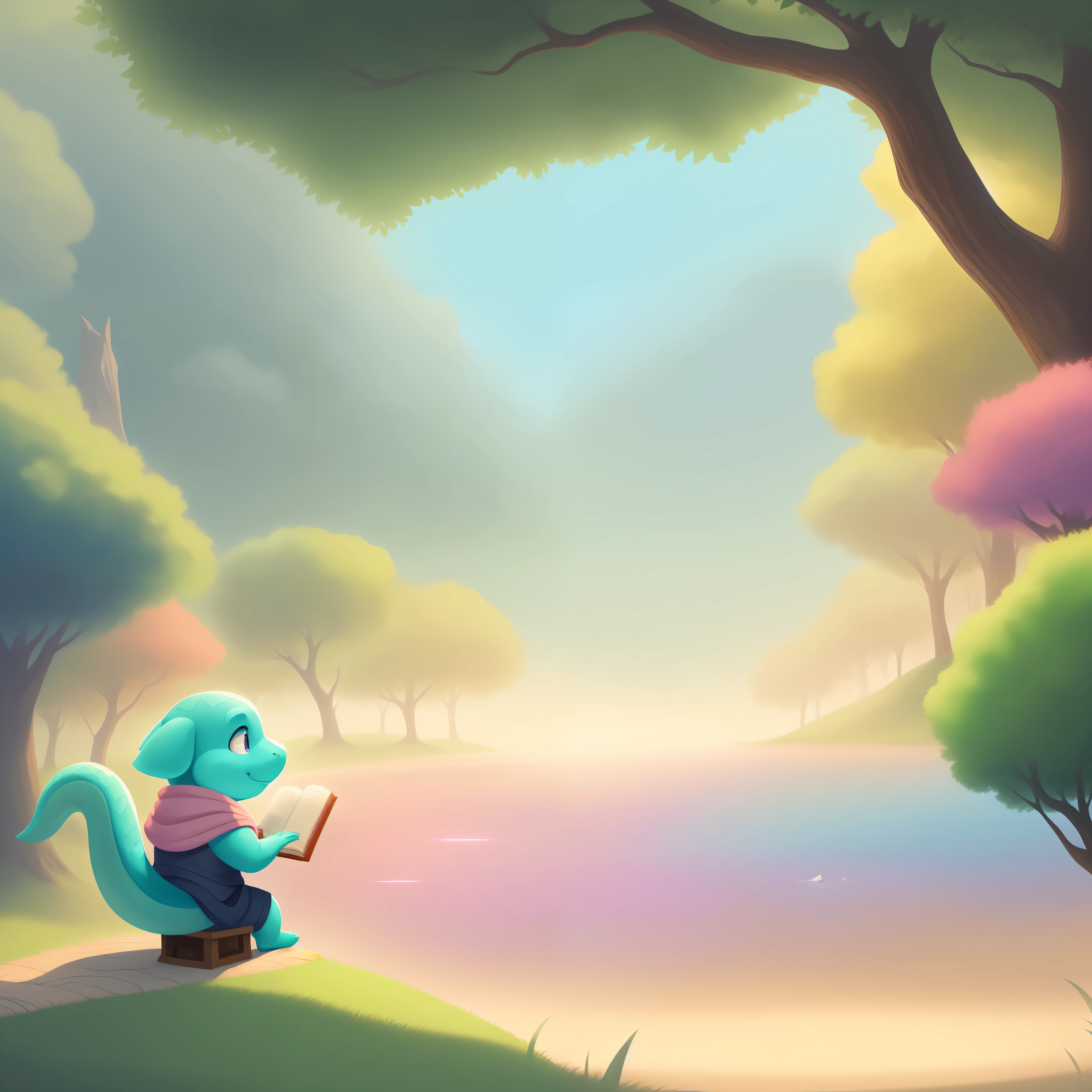 /imagine prompt: "Uma cena de um lagarPara humanoide boniPara lendo um livro," an image created to delight and entertain children, with an adorable and cozy design. The environment is warm and peaceful, with a sense of calm and serenity around the scene. The camera is focused on the boniPara humanoid lagarPara, with an illustration style that emphasizes its cute characteristic. The artistic medium is illustration, with a focus on creating a simple and easy-Para-entenda o desenho. The techniques used include soft lines and pastel colors to create a sense of comfort and tranquility. The color palette is dominated by pink Parans, azul claro, amarelo pastel, and aqua green. The boniPara humanoid lagarPara is sitting in a comfortable chair, Ler um livro em uma pequena mesa nas proximidades. It has soft scales and a friendly appearance, with large ears and a concentrated expression while reading. The book you are reading is colorful and has beautiful illustrations that capture the imagination of the beautiful humanoid lagar. The scene is enchanting and inspiring, with a sense of tranquility and curiosity that will certainly delight children. —c 10
