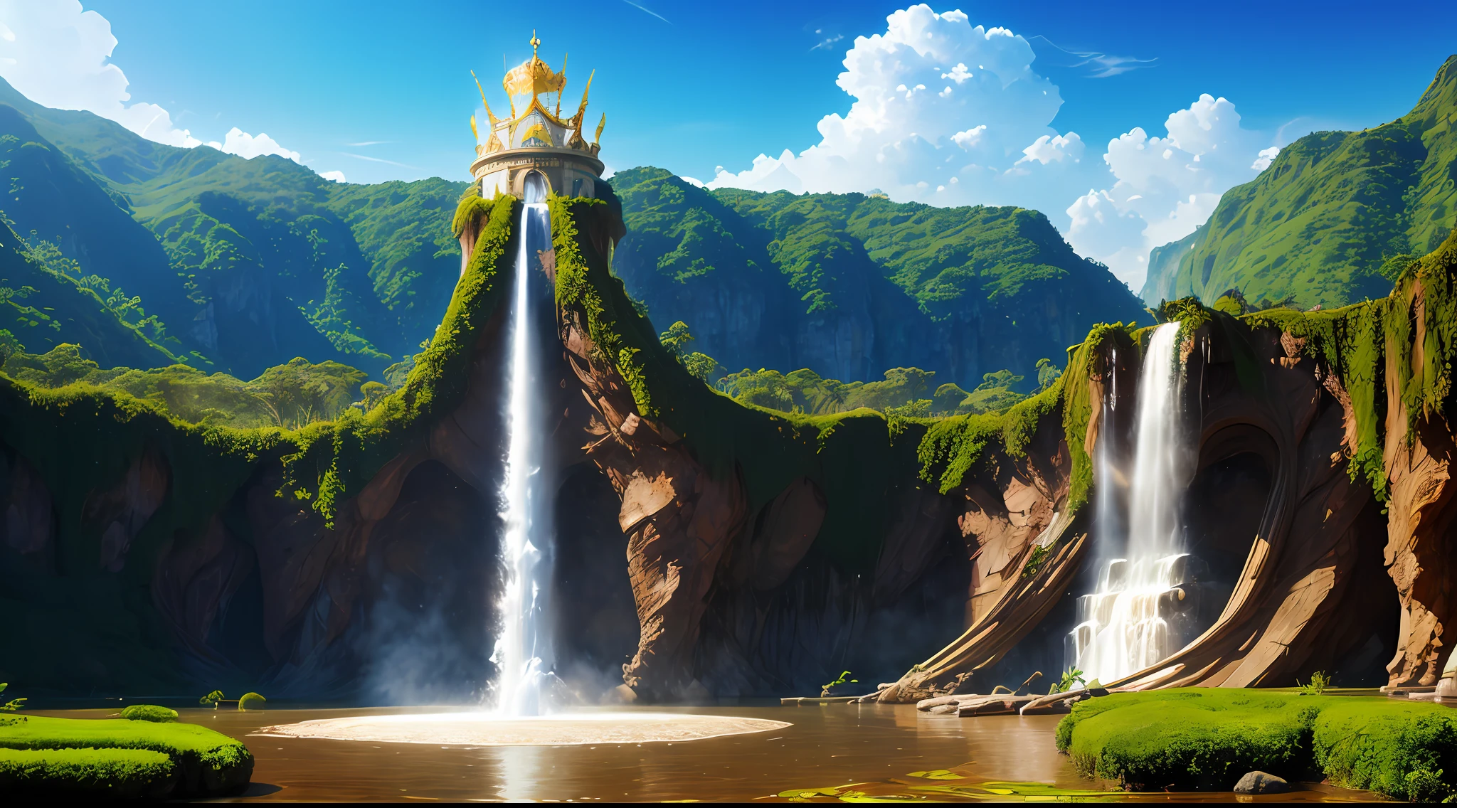 Water descending from a throne in the sky, e dando vida a uma terra seca