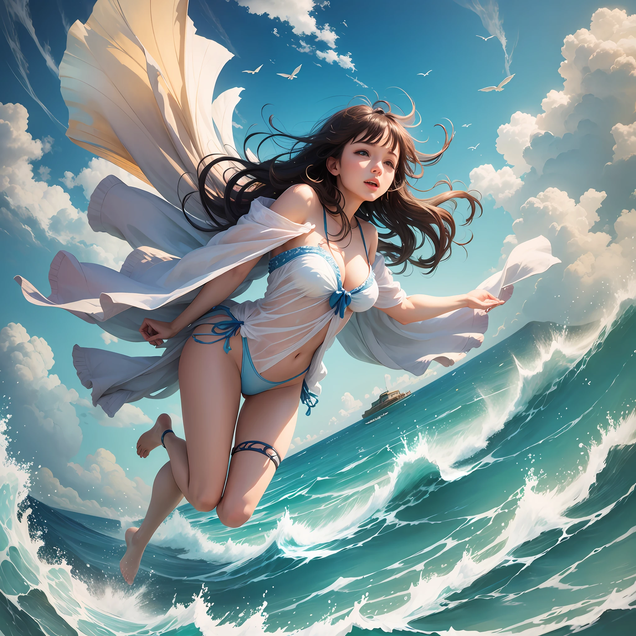 Woman flying freely in the sea --auto --s2