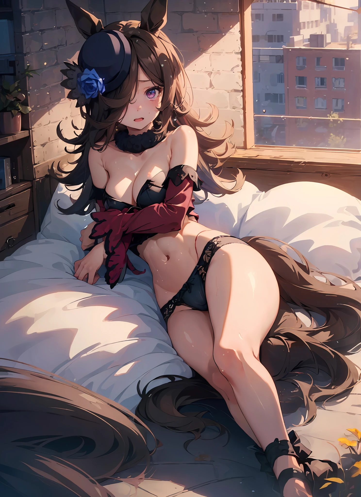 A masterpiece、the highest quality、Close Up、face shot、
rice shower\(Umusume\)、,long Hair,small chest,((((perfect limbs)))、Only 1 person、underwear、all on fours、horse girl、thights、underbust、(the highest quality、8k、A masterpiece、NSFW))、Perfectly cute girl、Delicate and smooth skin、realistic skin、Perfect and beautiful face、Perfect and cute face、(Subjective point of view、view from above)、Large、(Light black underwear、wet,、Beautiful nipple slip))、((Transparent white micro bikini、string micro bikini、areola protruding from bra,))、 Lustrous Skin、Beauty waist constriction、A masterpiece、the highest quality、High res、solo、、、 Misaligned underwear、Lying down、Greet them with outstretched arms、a smiling look、Bed、 disheveled flower transparent underwear、Rough breath、Sexual performance hospitality、single girl、Unhooked underwear、s chest、cleavage between breasts、slightly closed eyes、s lips、hair long、Open Mouth、photot_、pink_brassiere,Sleeping、Wet underwear、(A masterpiece)、FPS、Super detail、(High Detail Skin)、(the highest quality:1.0)、(Ultra High definition:1.0)、(the highest quality、A masterpiece)、((((Spread of legs))))、((Dynamic Pose))、Hide the crotch with your hands、the highest quality、A masterpiece、ultra hd、(Girl yawning in bed)、((The back of the thigh is visible)))、 (((Subjective point of view:1.7)))、slender hip、round breasts、seem、((NSFW))、heavy breathing、troubled eyebrows、Upturned eyebrows、((Beg for a hug))、Black transparent panties、(((No bra))))、A masterpiece、the highest quality、High res、solo、、、indoors、white shirts、red ribbon、Clothes are off、brassiere,,,,Pantie、lying down、from top、arms outstretched、Anger、Bed、 disheveled clothes、Rough breath、Sexual manifestations、 A masterpiece, highest quality, High res, indoors, seethrough, Zulevla, Side Tie T-Back、Transverse, from top, Stretch your arms, Anger, Bed、 disheveled underwear, Rough breath, Sexual expression, All over body, (((Torn panties、Torn underwear)))), Lewd, Sexual arousal, Lying in bed, (Tear in the leg), excited expression、Expressi