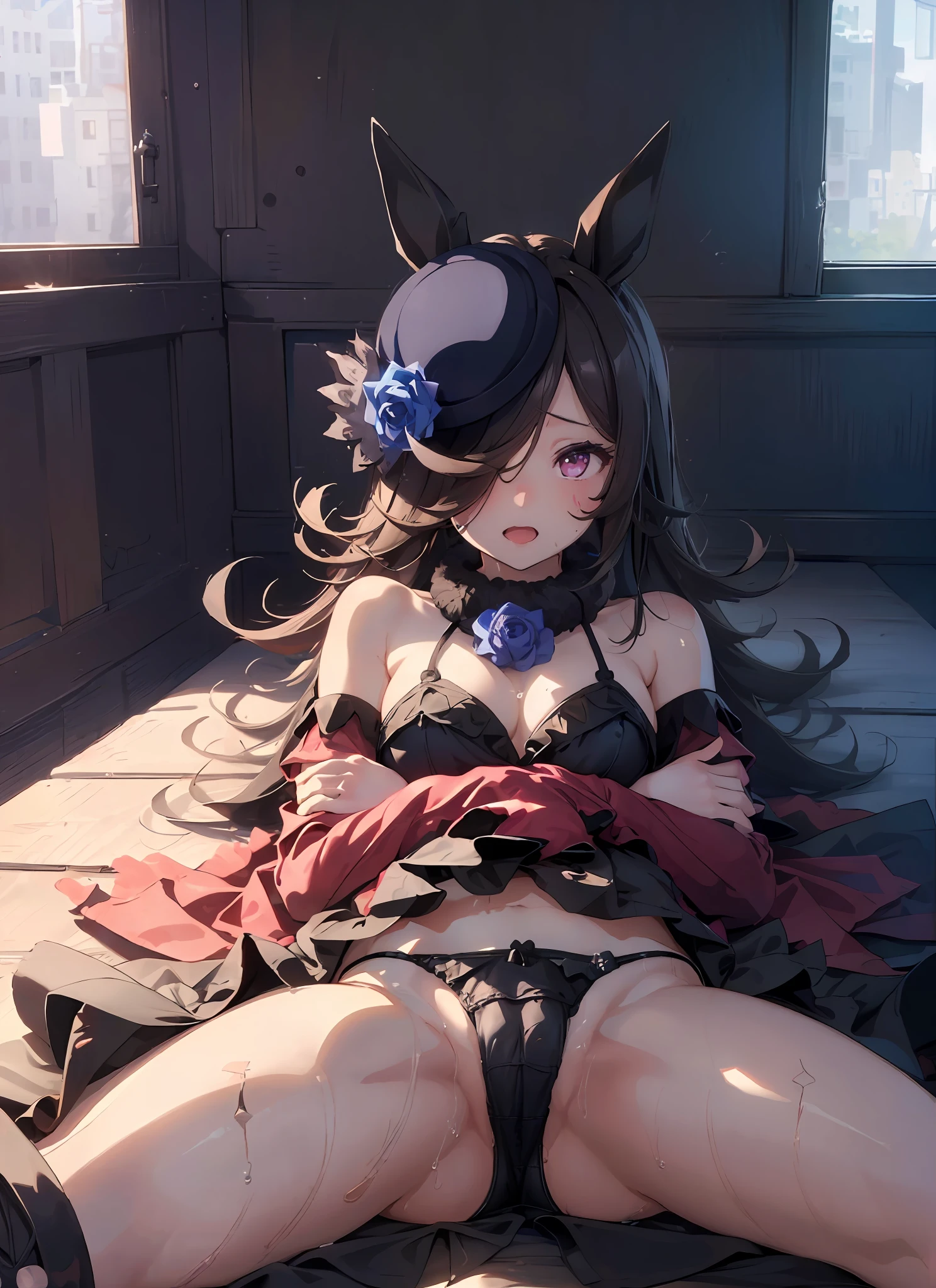 A masterpiece、the highest quality、Close Up、face shot、
rice shower\(Umusume\)、,long Hair,small chest,((((perfect limbs)))、Only 1 person、underwear、all on fours、horse girl、thights、underbust、(the highest quality、8k、A masterpiece、NSFW))、Perfectly cute girl、Delicate and smooth skin、realistic skin、Perfect and beautiful face、Perfect and cute face、(Subjective point of view、view from above)、Large、(Light black underwear、wet,、Beautiful nipple slip))、((Transparent white micro bikini、string micro bikini、areola protruding from bra,))、 Lustrous Skin、Beauty waist constriction、A masterpiece、the highest quality、High res、solo、、、 Misaligned underwear、Lying down、Greet them with outstretched arms、a smiling look、Bed、 disheveled flower transparent underwear、Rough breath、Sexual performance hospitality、single girl、Unhooked underwear、s chest、cleavage between breasts、slightly closed eyes、s lips、hair long、Open Mouth、photot_、pink_brassiere,Sleeping、Wet underwear、(A masterpiece)、FPS、Super detail、(High Detail Skin)、(the highest quality:1.0)、(Ultra High definition:1.0)、(the highest quality、A masterpiece)、((((Spread of legs))))、((Dynamic Pose))、Hide the crotch with your hands、the highest quality、A masterpiece、ultra hd、(Girl yawning in bed)、((The back of the thigh is visible)))、 (((Subjective point of view:1.7)))、slender hip、round breasts、seem、((NSFW))、heavy breathing、troubled eyebrows、Upturned eyebrows、((Beg for a hug))、Black transparent panties、(((No bra))))、A masterpiece、the highest quality、High res、solo、、、indoors、white shirts、red ribbon、Clothes are off、brassiere,,,,Pantie、lying down、from top、arms outstretched、Anger、Bed、 disheveled clothes、Rough breath、Sexual manifestations、 A masterpiece, highest quality, High res, indoors, seethrough, Zulevla, Side Tie T-Back、Transverse, from top, Stretch your arms, Anger, Bed、 disheveled underwear, Rough breath, Sexual expression, All over body, (((Torn panties、Torn underwear)))), Lewd, Sexual arousal, Lying in bed, (Tear in the leg), excited expression、Expressi