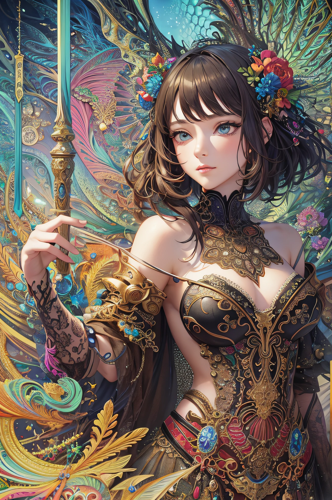 (masterpiece, top quality, best quality, official art, beautiful and aesthetic:1.2), (1girl), extreme detailed,(fractal art:1.3),colorful,highest detailed