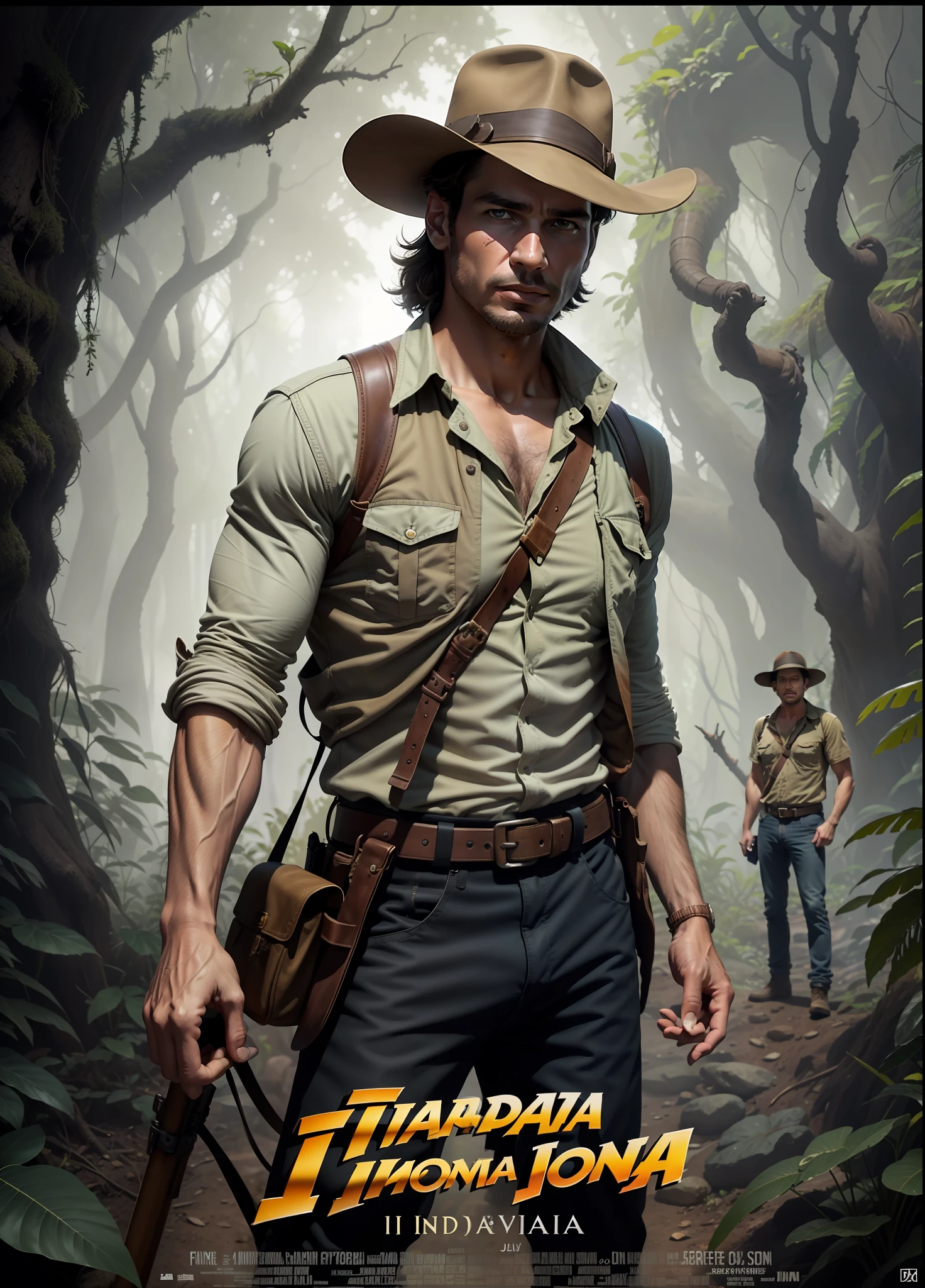 poster do filme jovem harrisson ford como indiana jones na selva