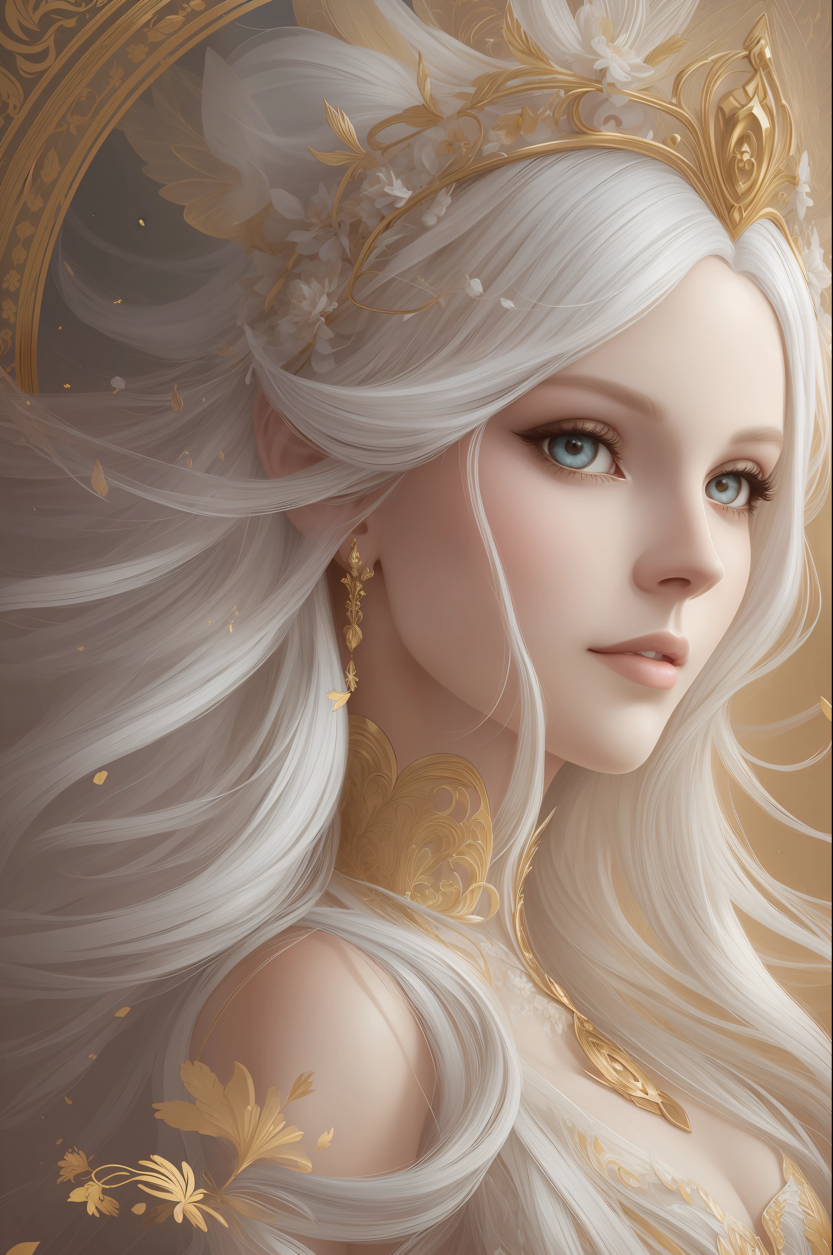 ((linda princesa)), (with long flowing white hair), (olhos brilhantes e bonitos), trending on Art Station, flower of hope by Jean-Honra Fragonard, Pedro Mohrbacher, super detalhado, Detalhes loucos , Stunning Sophisticated Elite Art Nouveau Ornate Liquid Wax Elegant Luxury Greg Rutkowski Style Sticker Vector Art Beautiful Character Double Exhibition Design Luminous Shot Award-arte de design vencedora-prima amoled luz de fundo preta