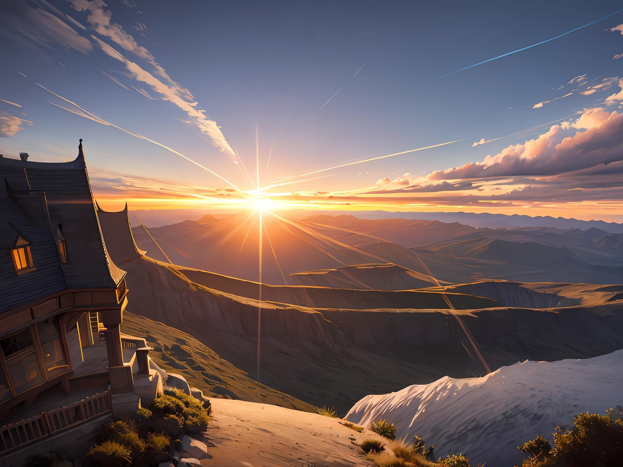 long shot, landscape background, (at night:1.2), ((Cinematic lighting)), ((dramatic lighting)), intricate detail, lens flare