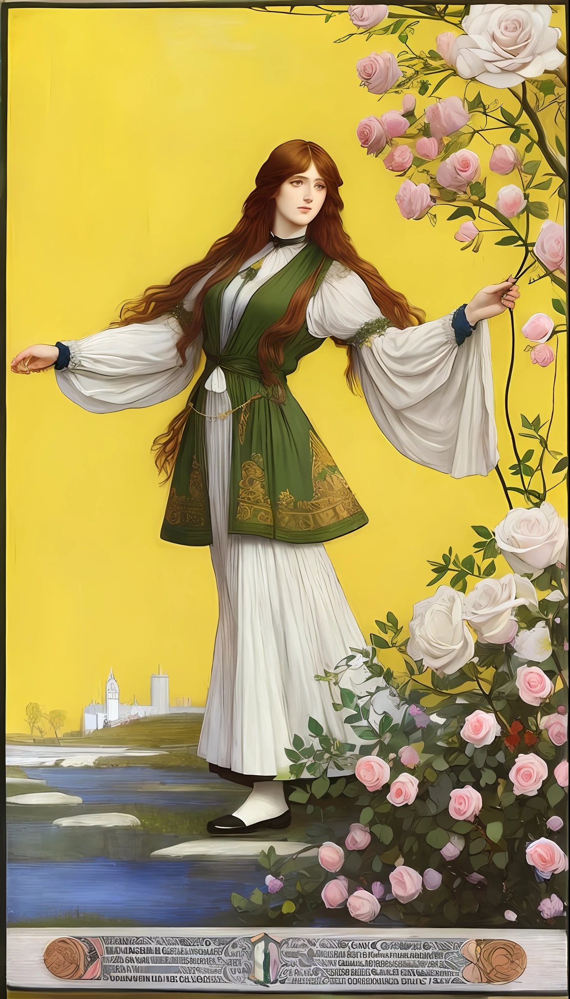 (((Pre-Raphaelite painting))) Tarot card, an old man, long white hair, wearing an elegant suit, a rose in one hand, sunny day