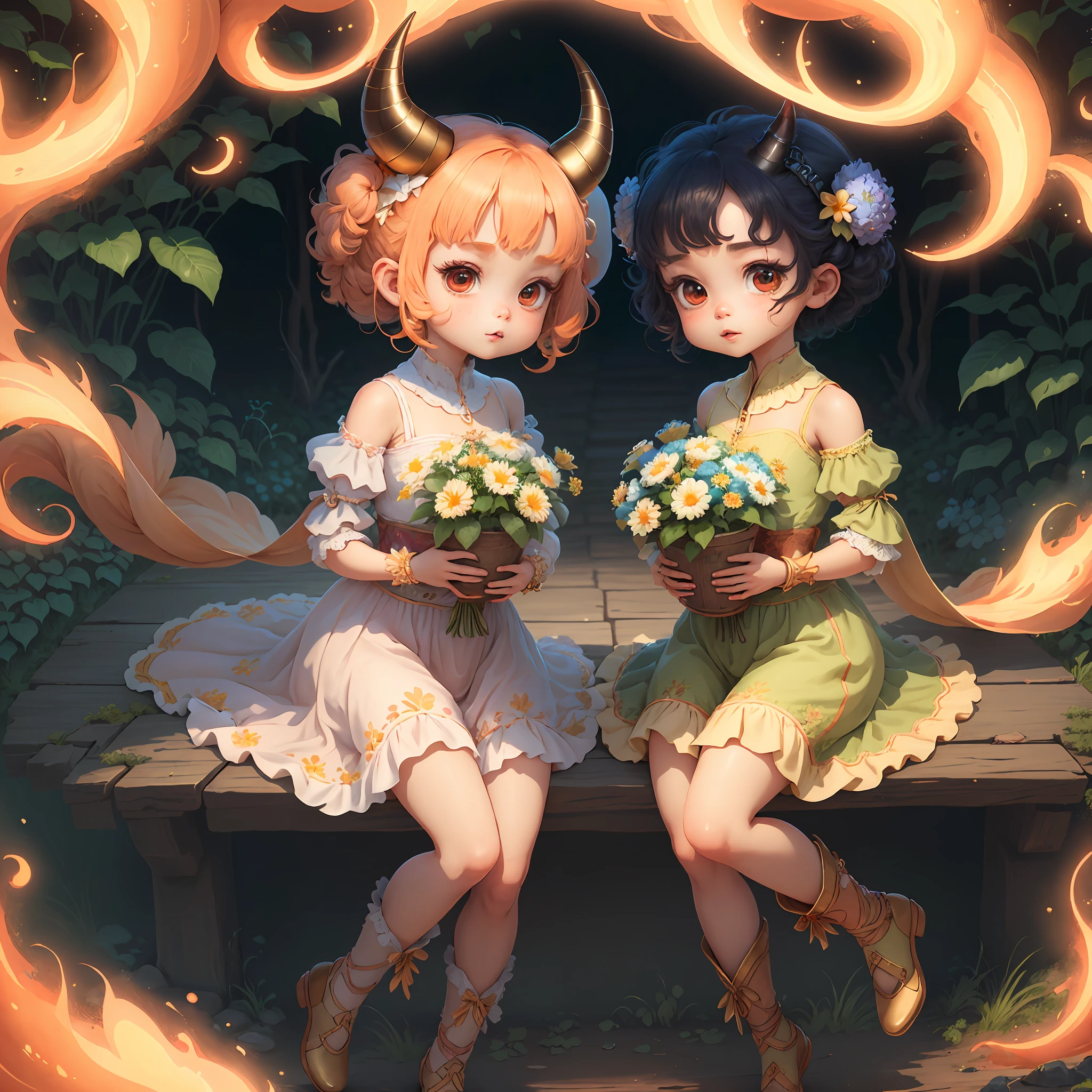 (extremely cute and delicate CG illustration, ultra-detailed and ultra-high quality), best illumination, best shadow, an extremely cute and adorable cu73cre4ture (agama), with big round eyes and a small cute mouth, small horns on its head, vibrant and vivid colors, dynamic angle, dynamic pose, floating, in a magical and enchanting place, with lush vegetation and vibrant flowers.