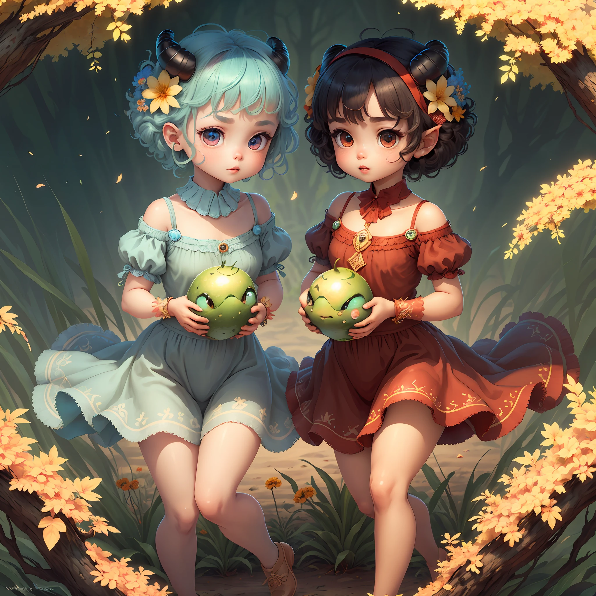 (extremely cute and delicate CG illustration, ultra-detailed and ultra-high quality), best illumination, best shadow, an extremely cute and adorable cu73cre4ture (agama), with big round eyes and a small cute mouth, small horns on its head, vibrant and vivid colors, dynamic angle, dynamic pose, floating, in a magical and enchanting place, with lush vegetation and vibrant flowers.