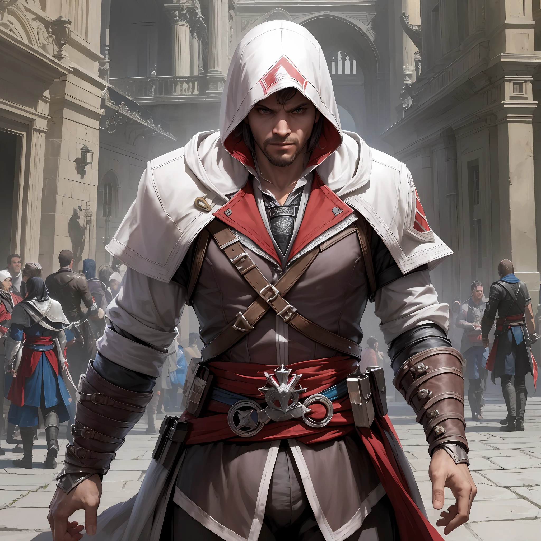 Describe how you would approach the challenge of creating an ultra-Realistic depiction of the Assassin's Creed character keeping in mind the demands of a client who expects an accurate and authentic representation. How would you deal with the need to balance the aesthetic needs with the technical requirements of producing a detailed and animated trio????????-modelo dimensional? What techniques would you use to create a true look for the character, while working within a limited budget and schedule? Explain how you would solve any technical challenges involved in creating an ultra-Realistic and believable figure of the character Assassin's Creed Homem . --auto --s2