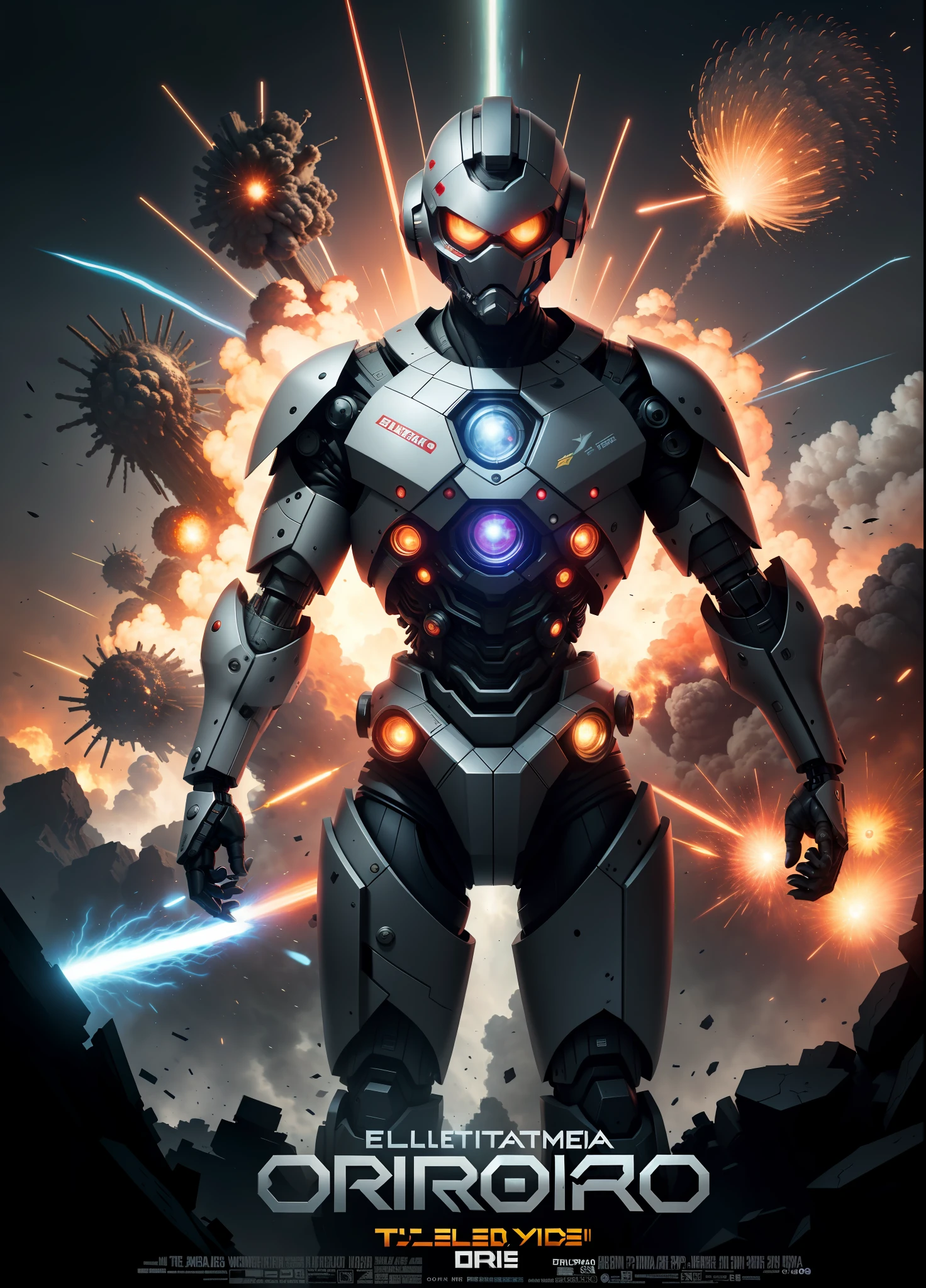exterminador cyborg dispara grande arma , with explosions behind, cartaz do filme